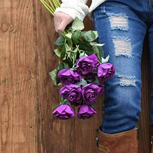 Laelfe 12 pcs Artificial Roses Flowers Long Stem Fake Silk Rose for Home