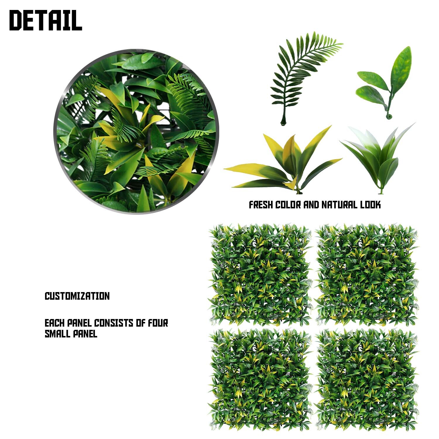 20″ Artificial Faux 3D Mix Leaves Wall Panel Fence Screen Home Outdoor Decor #03