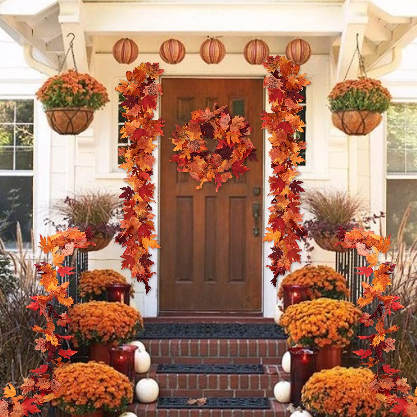 RECUTMS 2Pcs Artificial Autumn Maple Leaves Garland 2.5FT Fall Decor