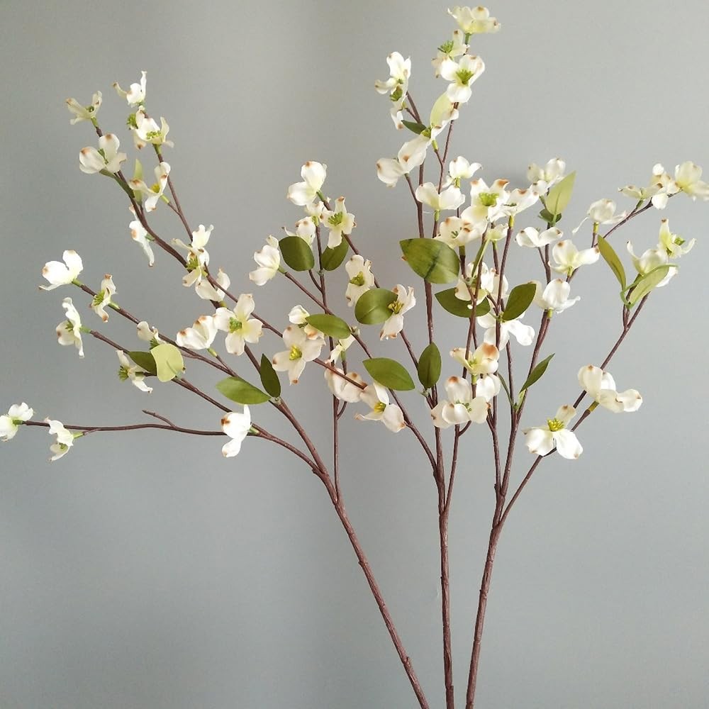 3Pcs Artificial Dogwood Flowers Stem 22In Fake Cornus Flower Branch for Home …