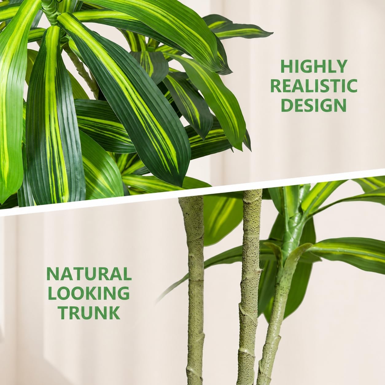 Artificial 5ft, Dark Green, Light Green Highlights Yellow-green Stripes