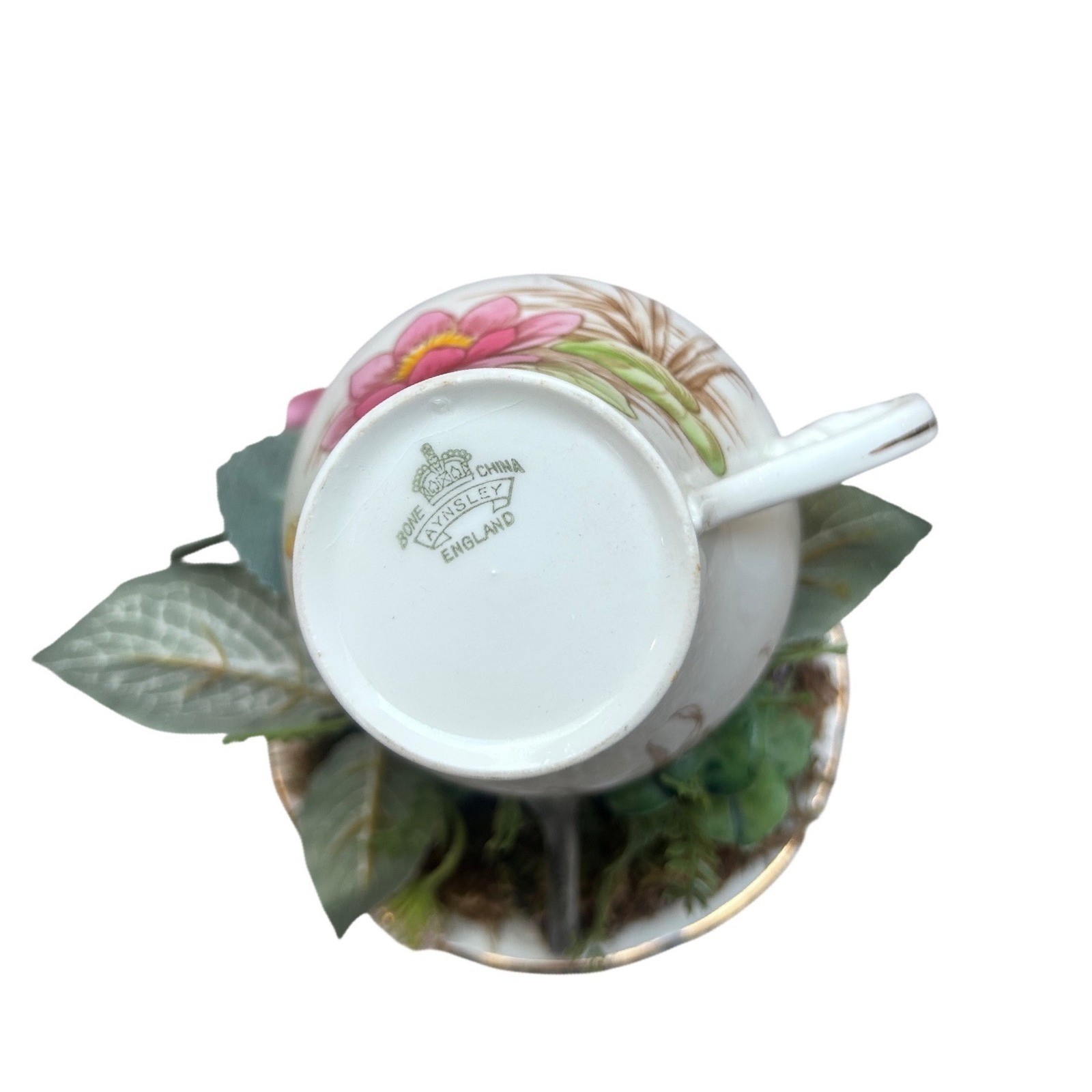 Aynsley England Floating Teacup Centerpiece Faux Floral Pink Rose Butterfly