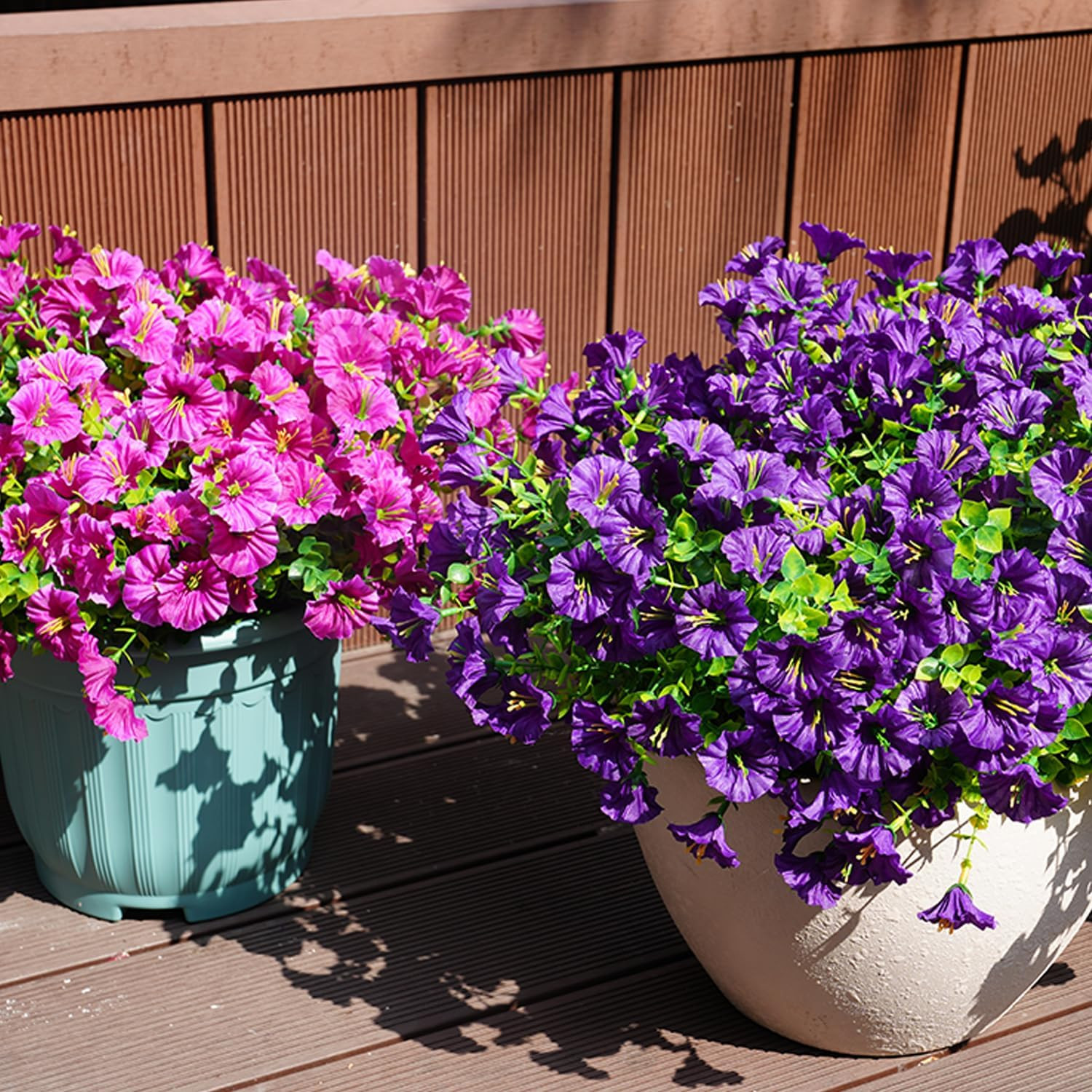 16-Pack UV Resistant Artificial Flowers Purple Fuchsia Fake Silk Plants