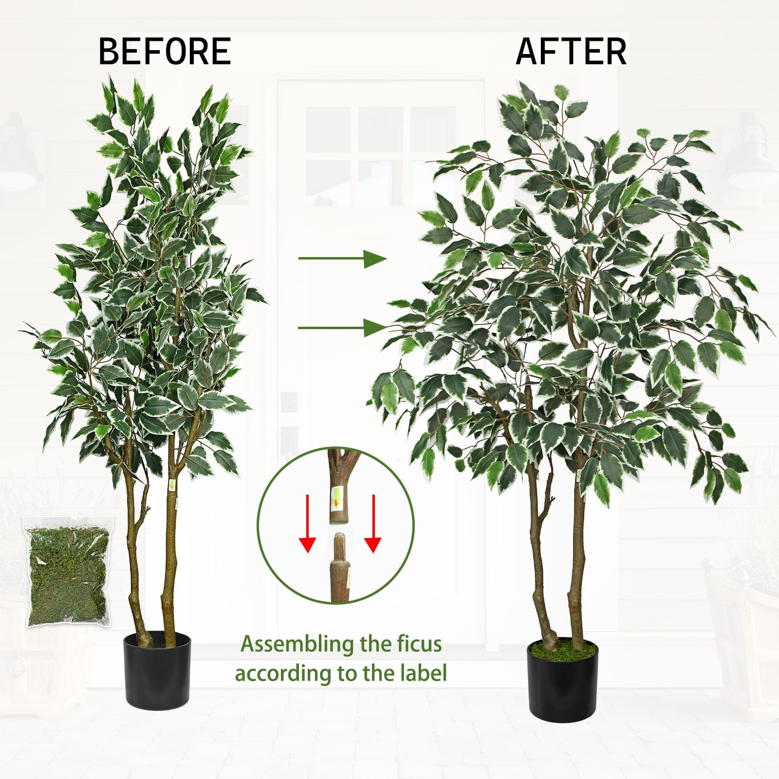 2 Pack Artificial Ficus Tree 4ft Silk Fake Ficus Leaves Plant 120cm Potted Fa…