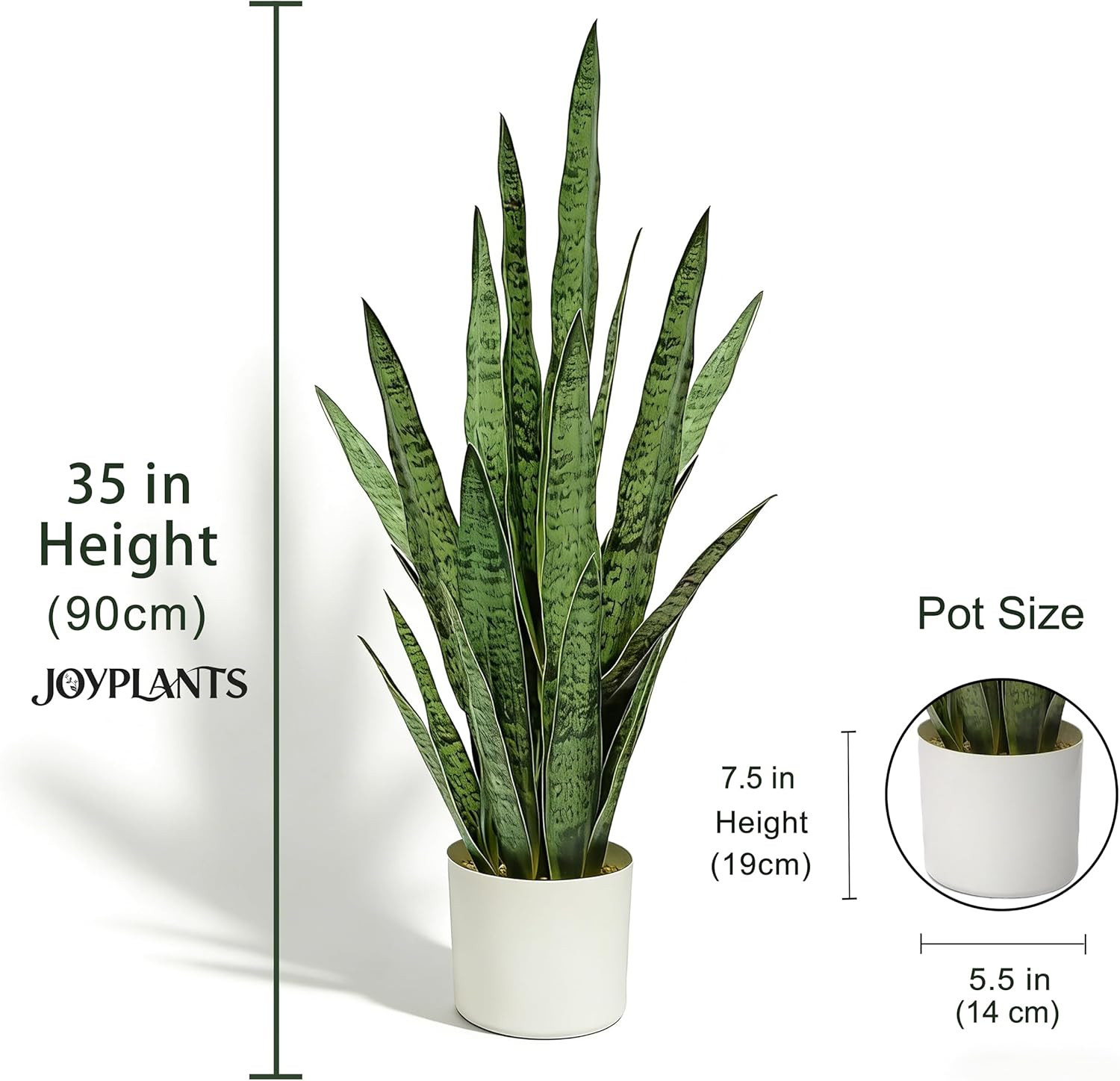 35″ Fake Snake Plant in White Pot – Realistic Faux Decor for Home & Office