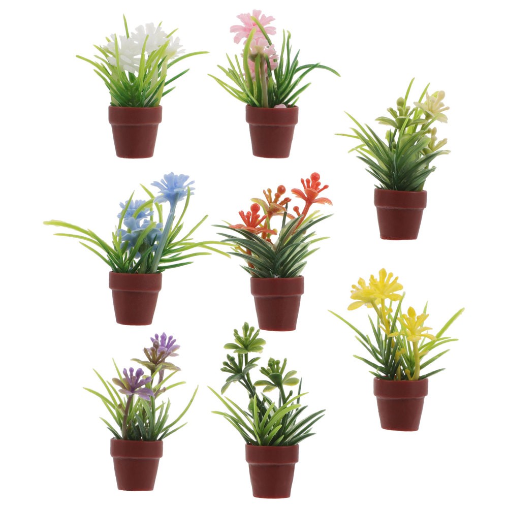8Pcs Reusable Miniature Dollhouse Plants Artificial Potted Assorted Color Decor