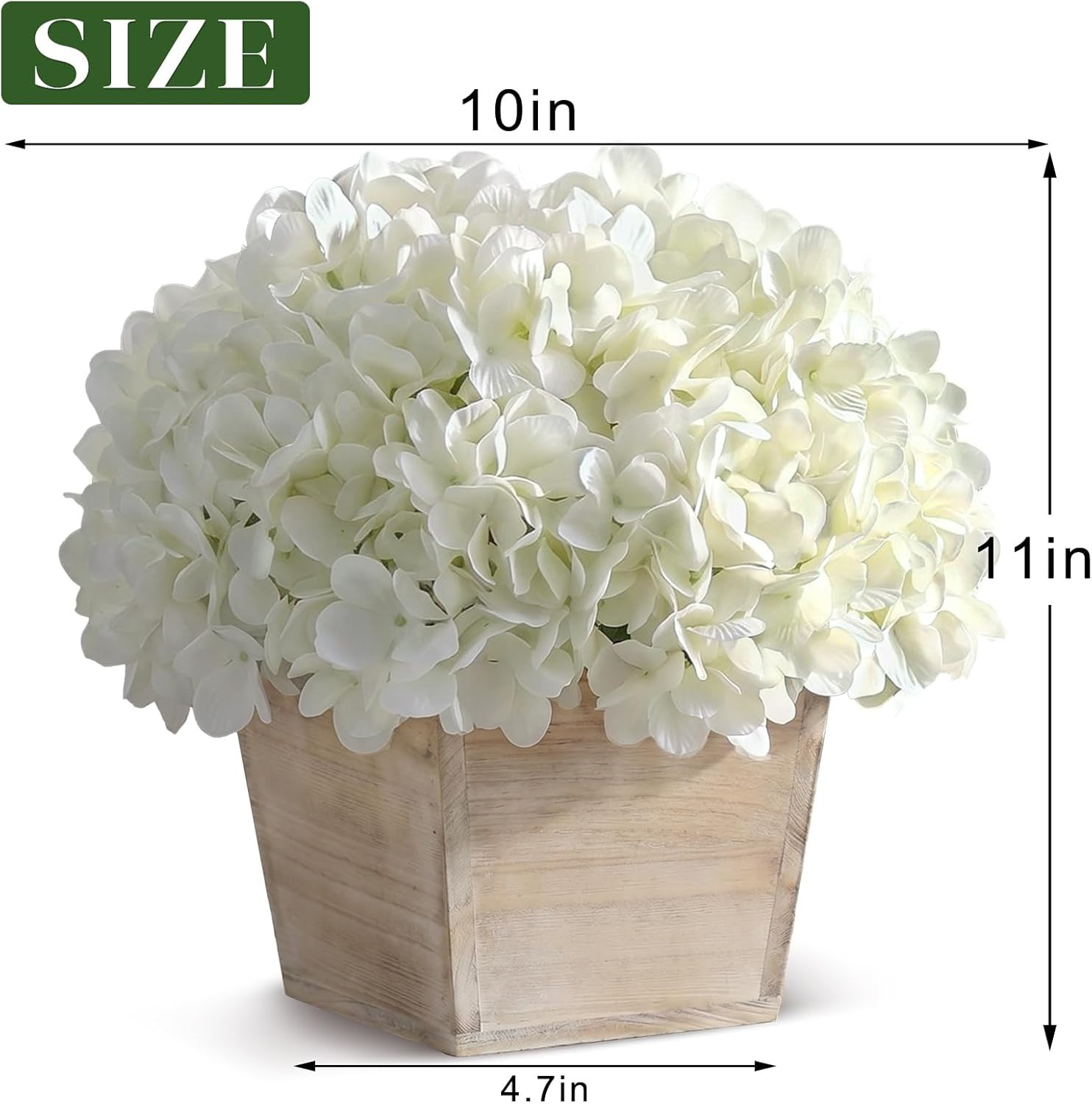 White 10″ Artificial Hydrangea in Wood Planter – No Assembly, Table Decor
