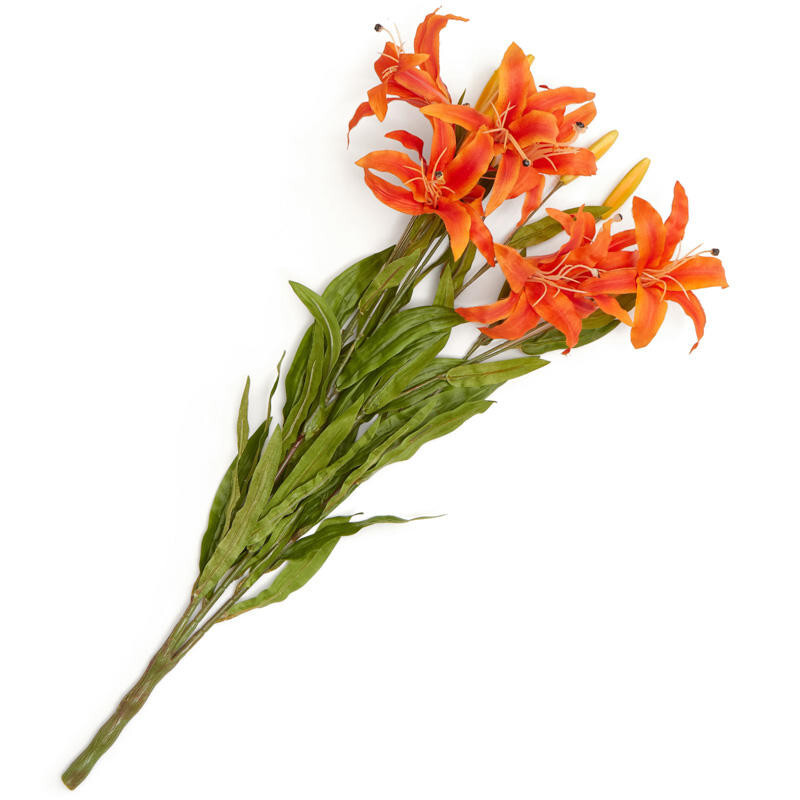 25″ Flame Orange Artificial Lily Decorative Floral Bush