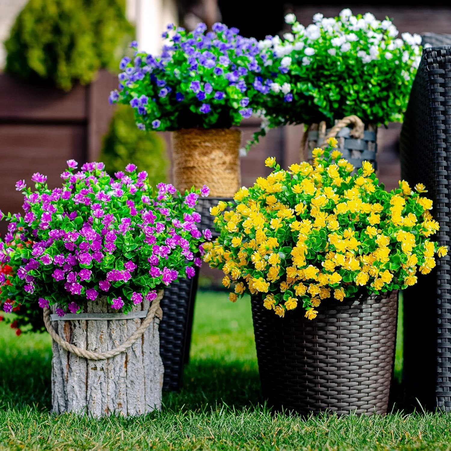 Outdoor Faux Plants – 12 Bundles of Mgenta Flowers for Porch & Patio Privacy