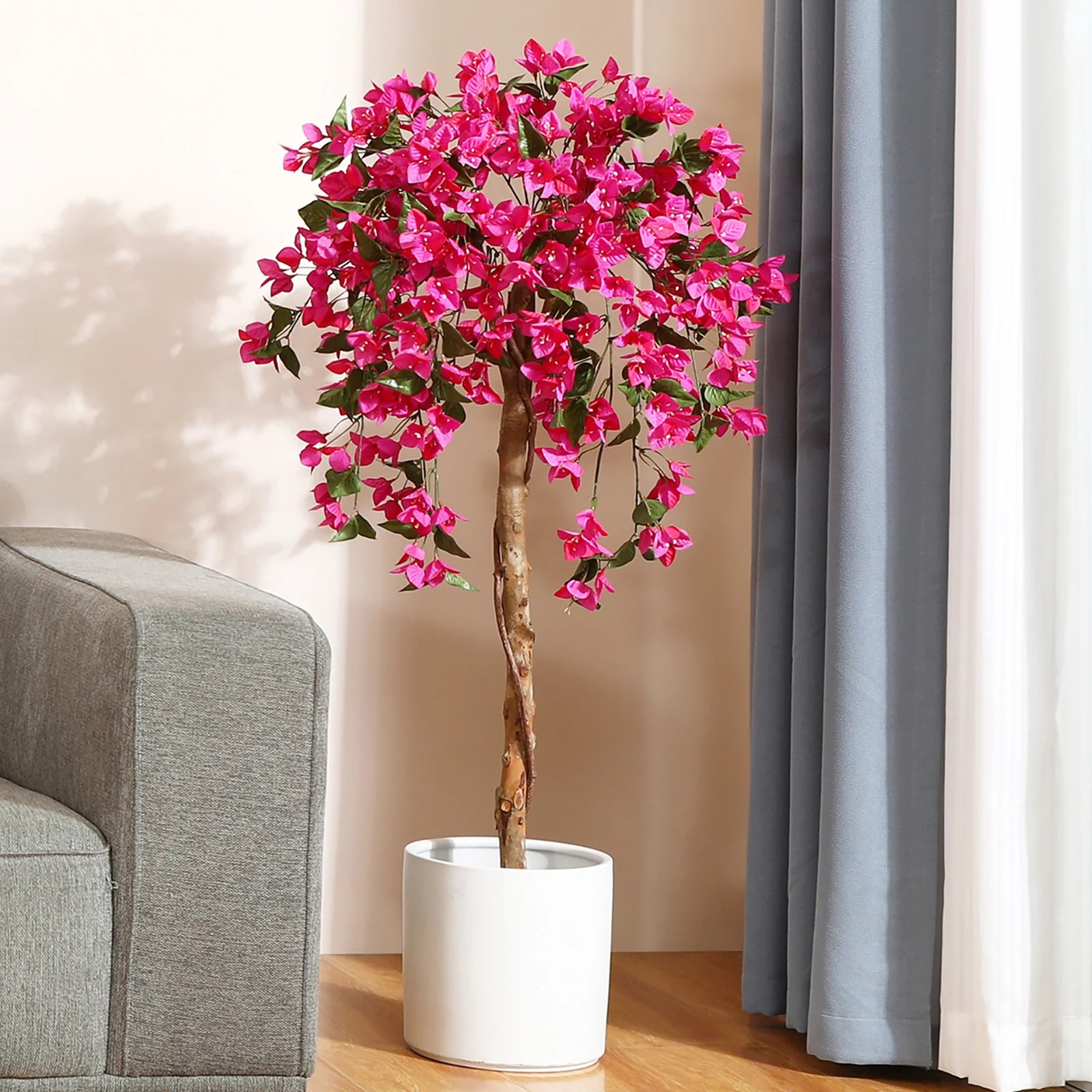 4FT Potted Bougainvillea Tree, Pink Flowers, Wood Trunk, Housewarming Gift Decor