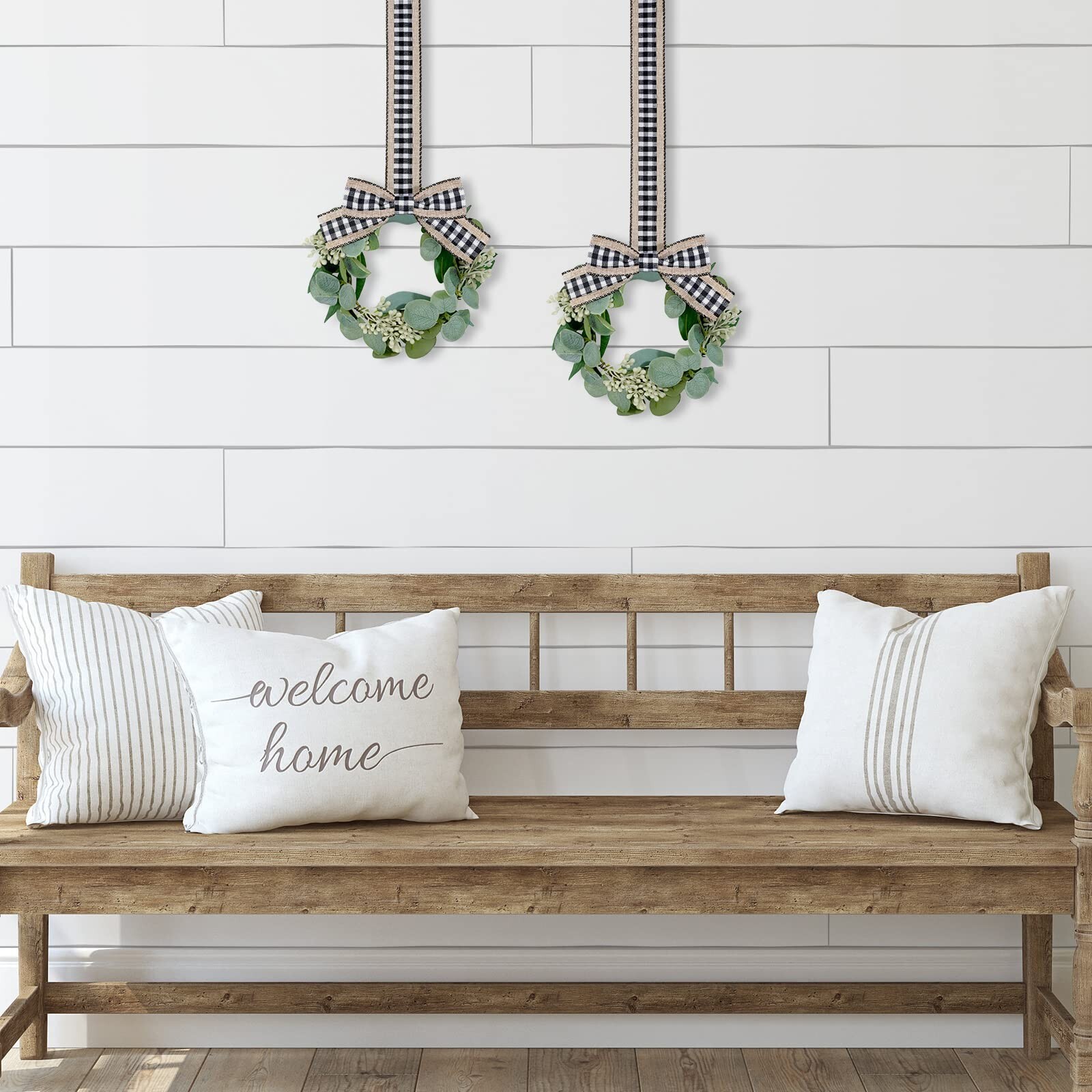 Syhood 2 Pieces 9″ Mini Eucalyptus Wreath Artificial Spring Summer Greenery W…
