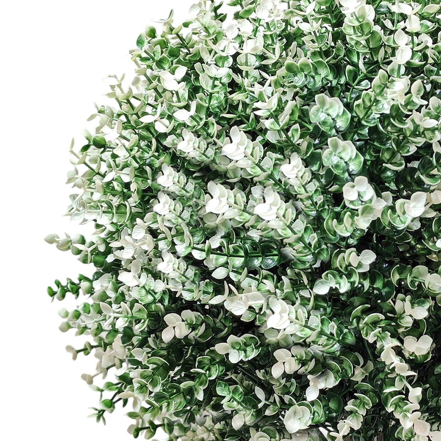 24.5″ Artificial Boxwood Topiary Trees Outdoor 2 Pack, White Faux Bushes Shru…