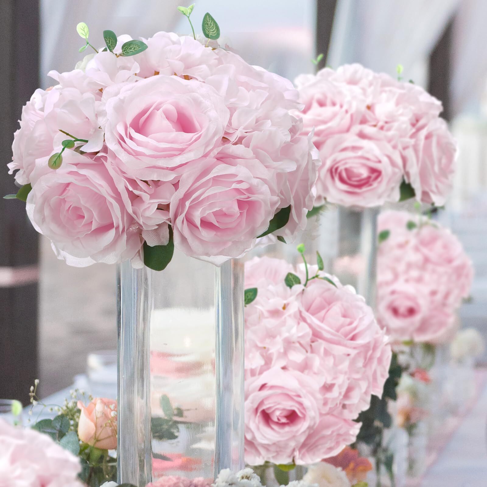 2 Pcs Flower Ball Centerpieces for Table Flower Ball Arrangement Bouquet Fake…