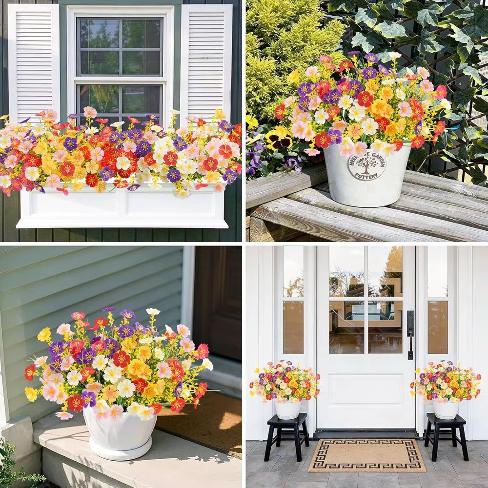 24 Bundles Artificial Plastic Flowers Outdoor UV Resistant Fake Hanging Plants