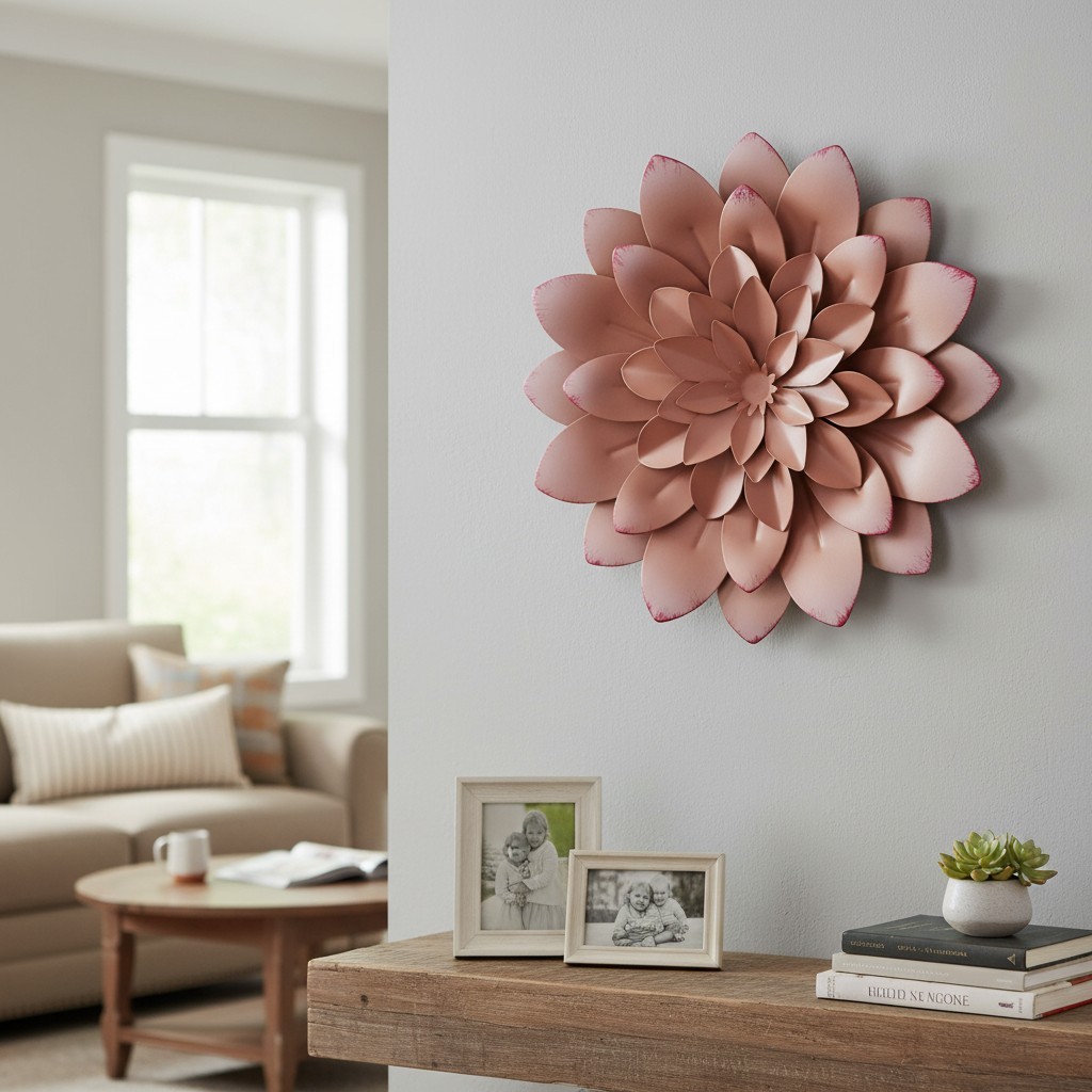 Succulent Metal Flowers Wall Decor – Pink, Hand Painted, 3D Flower Art Decora…
