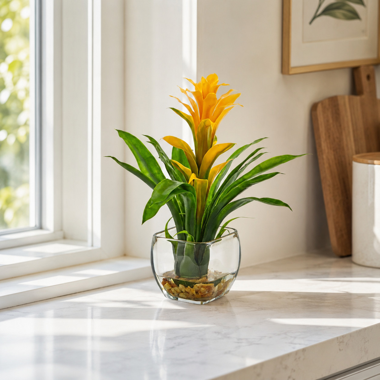 12″ Bromeliad with Vase Arrangement Yellow