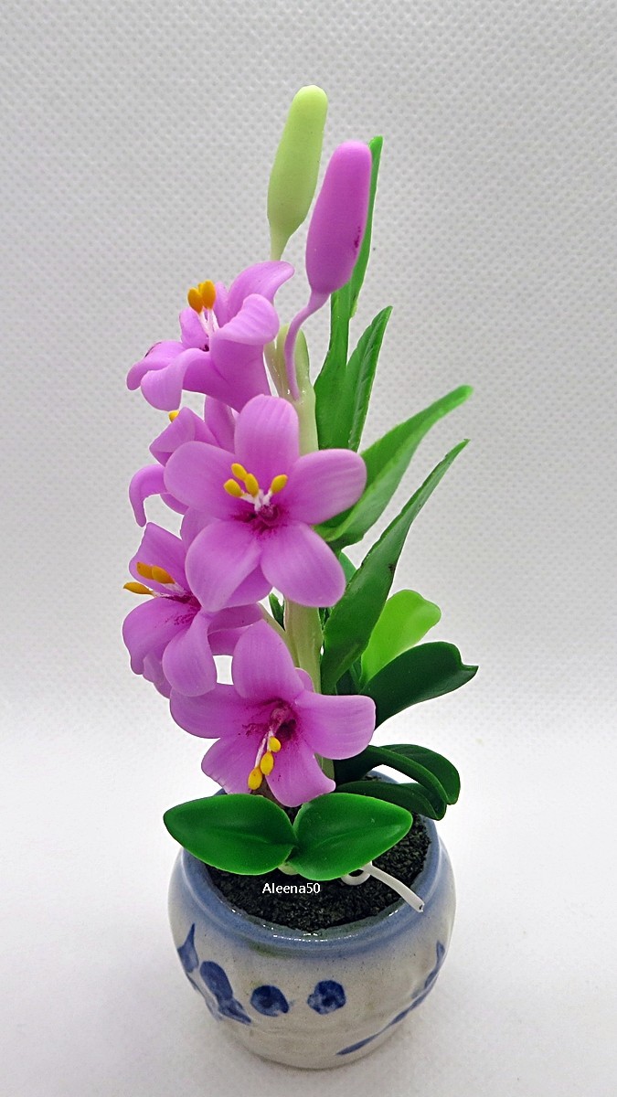 US Stock 5″H Handmade Air Dry Clay Miniature Grandiflora Flower Arranged in Pot