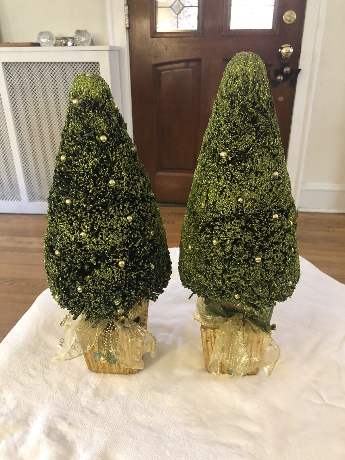 Pair vintage Conical dried synthetic Topiary trees. 16” Tall