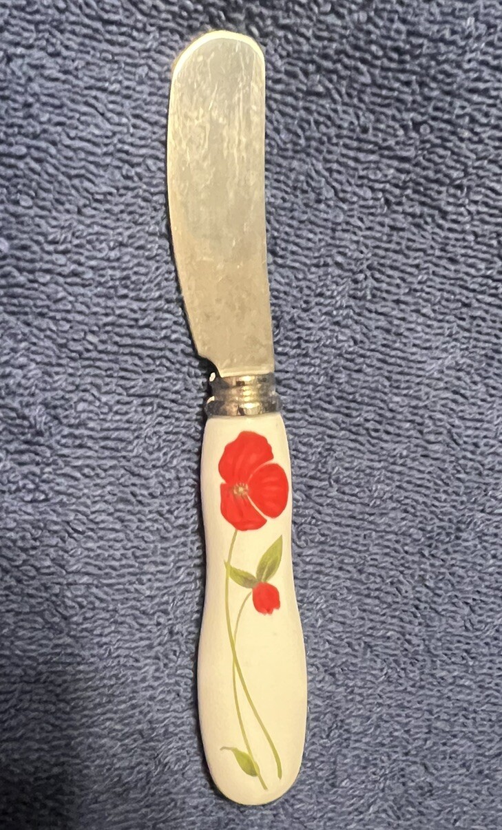 Canapé Cheese Knife With Red Hibiscus Flower White Silver Kitchen