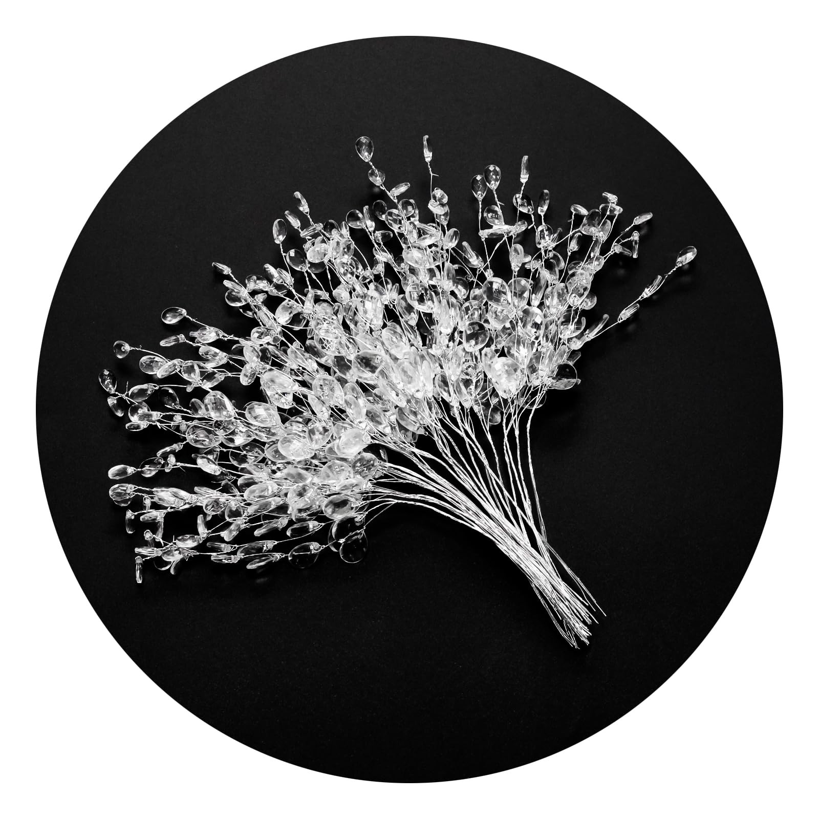25 PCS Acrylic Crystal Flower Branches Clear Artificial Bead Drop Decor