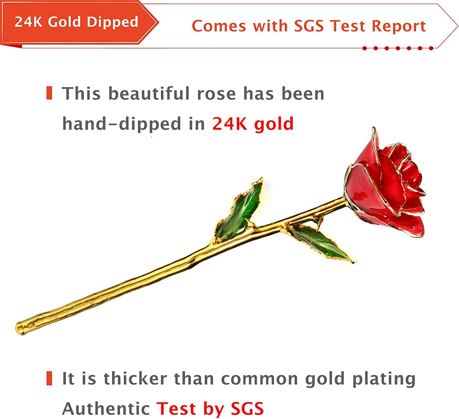 Valentines Day Gift Rose, Long Stem Rose Made from 24K Gold Dipped Real Rose Gif