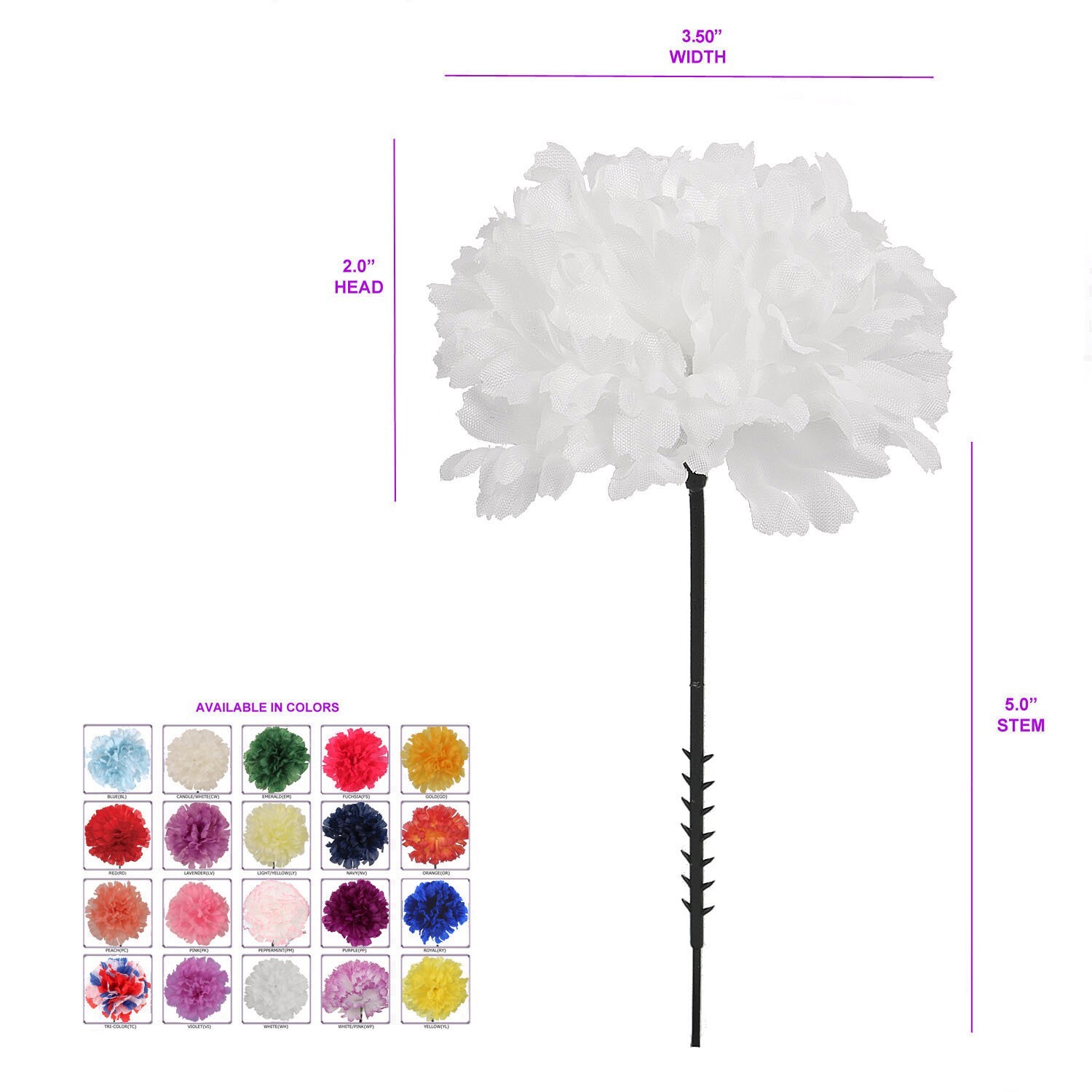 100 White Silk Carnation Picks: 5″ Floral Stems for Events, D?cor