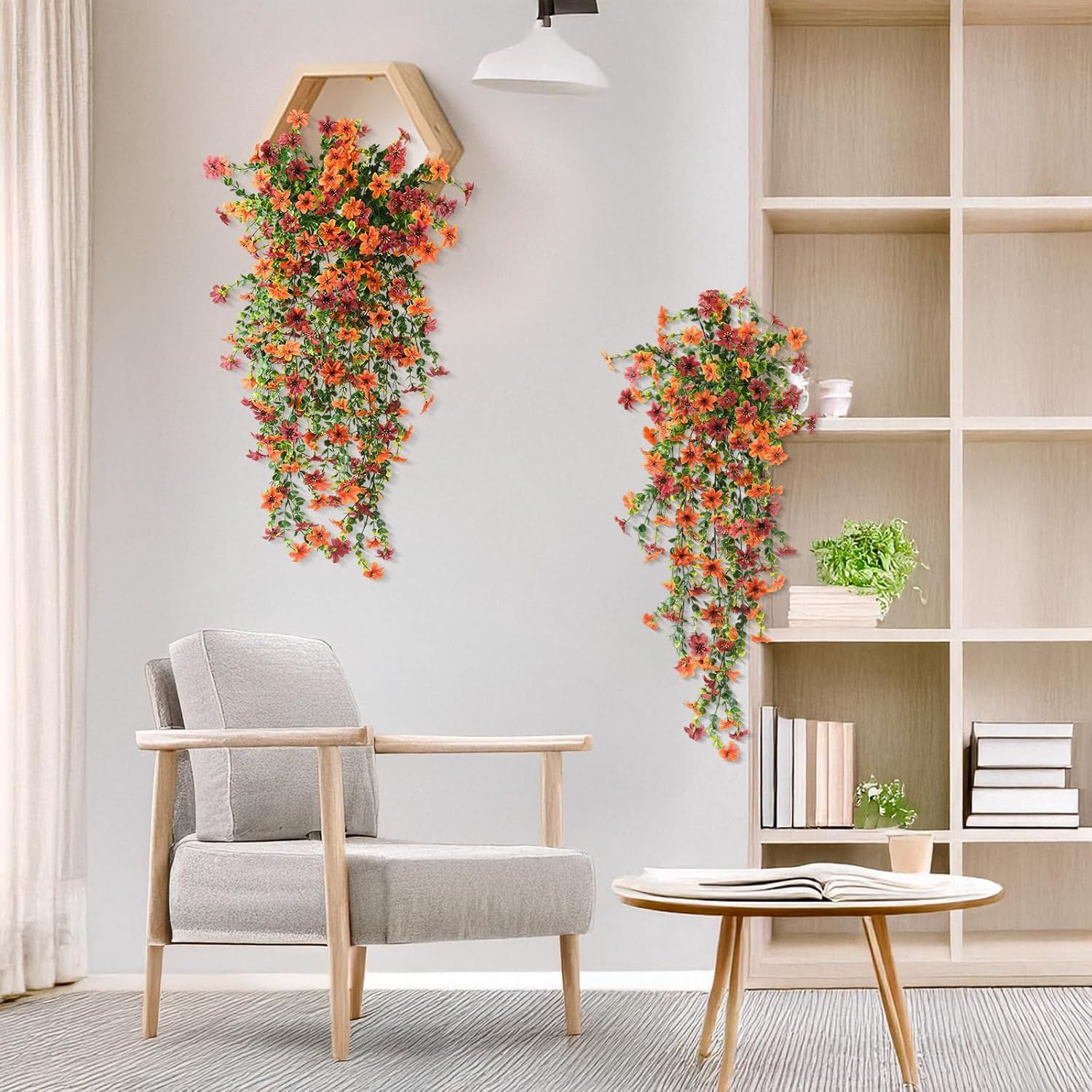 Artificial Fall Fake Flowers for Outdoor Fall Decoration,2 Pcs Faux Hanging Flow