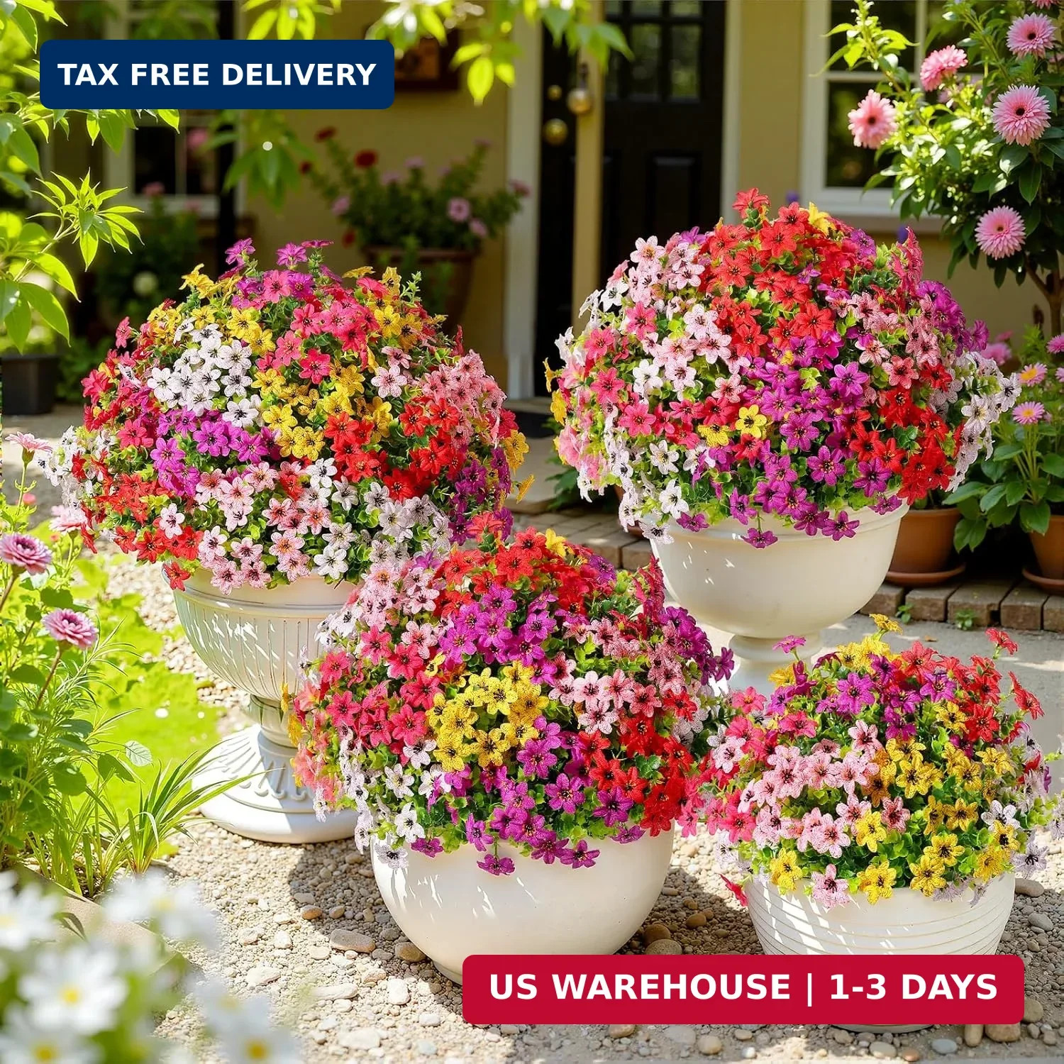 SHareconn 24 Bundles Artificial Flowers for Outdoors Spring Decoration, Fake Sil