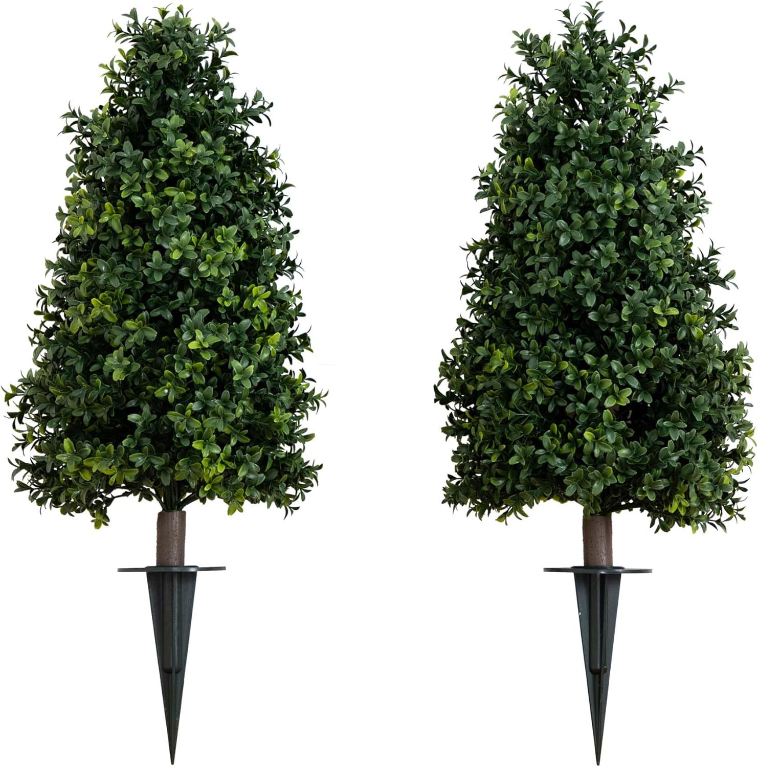 2.5 Ft Artificial Boxwood Plants, Set of 2, UV Resistant with Integrated Ground