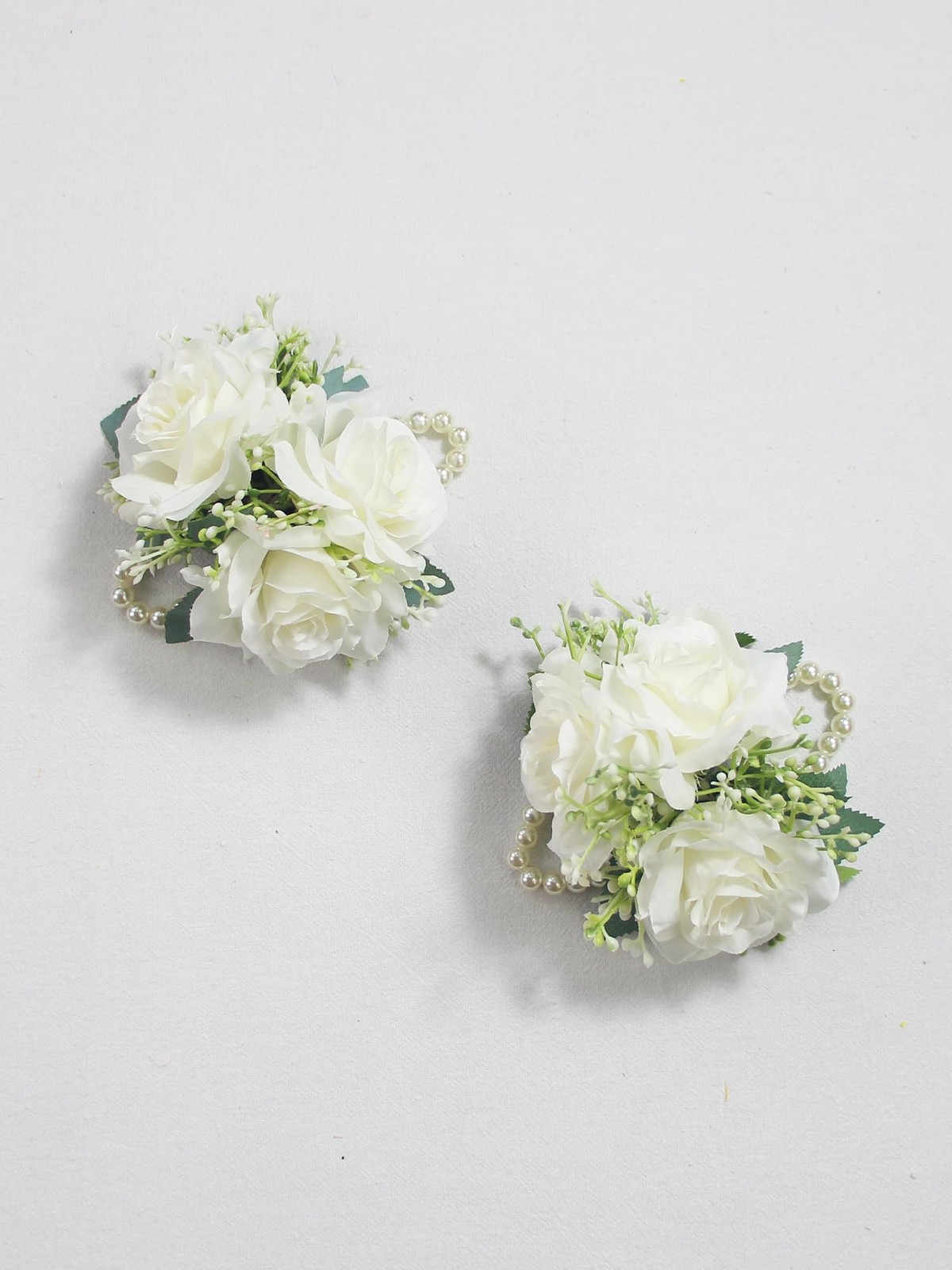 2 PCS White Rose Wrist Corsage For Wedding Prom Homecoming Bridal Flower