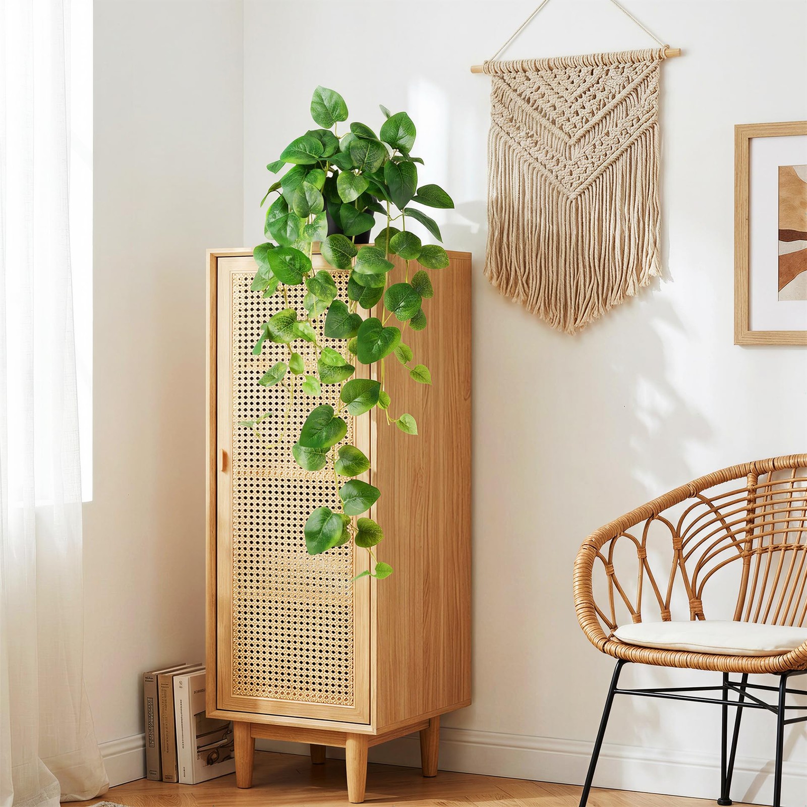 Fake Pothos Hanging Plant – Set of 2 Artificial Plants Indoor with Pots, Silk…