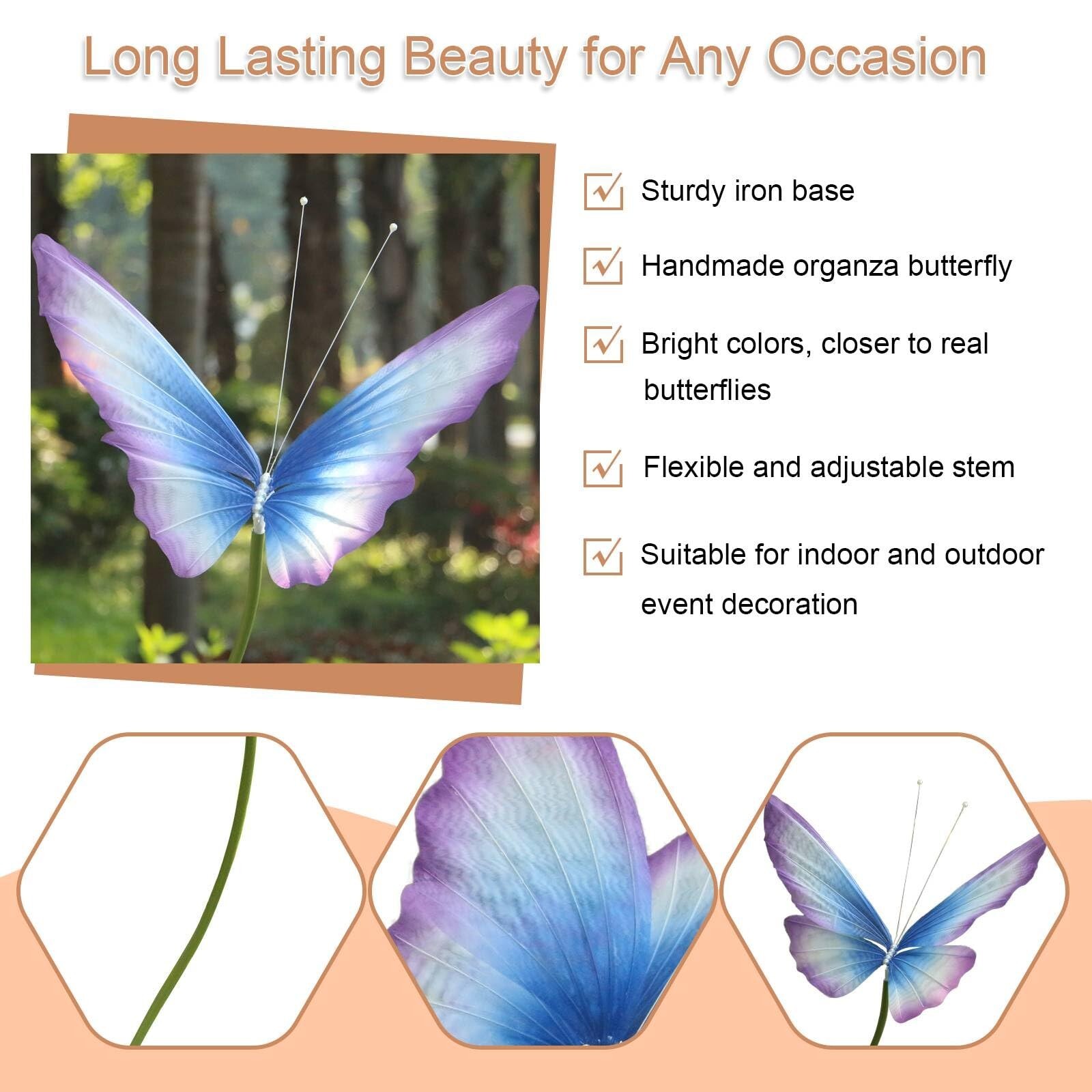 3Pcs Large Silk Butterfly Decorations,Big Butterfly Decoration with Standing …