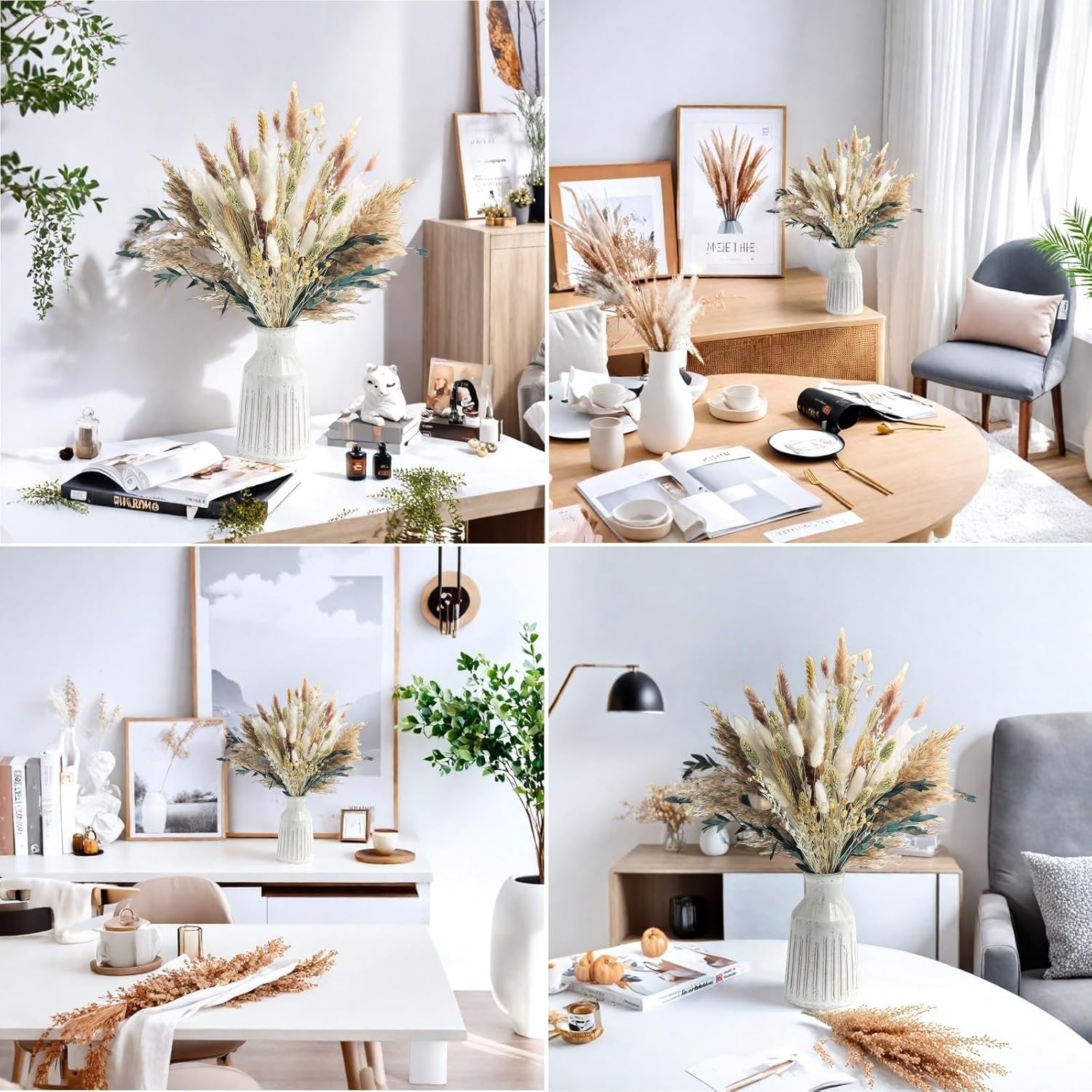 126pcs Dried Pampas Grass Bouquet – Boho Floral Decoration for Weddings & Homes