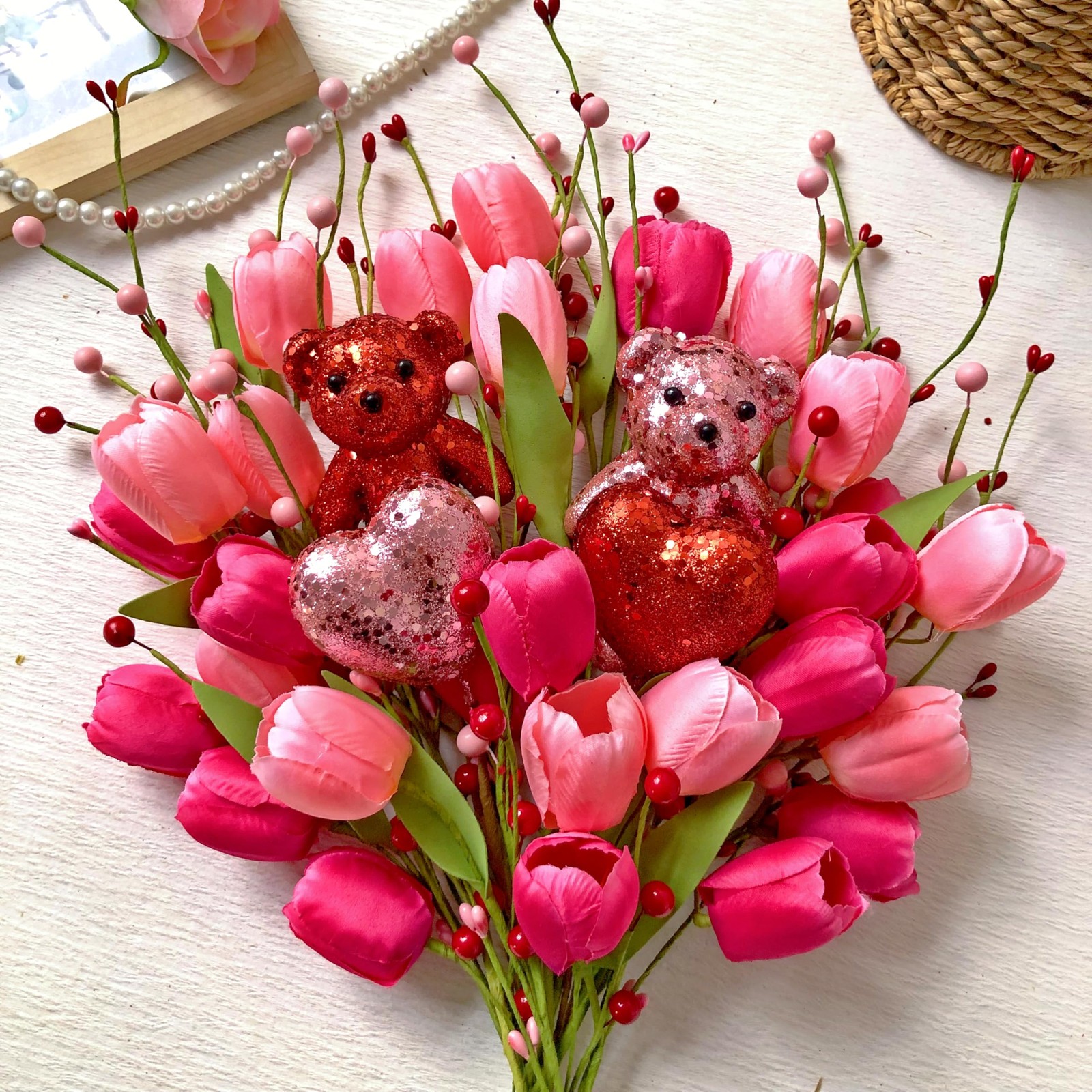 Valentine’s Day Decorations Flowers 10Pack Artificial Floral Picks with Pink Red