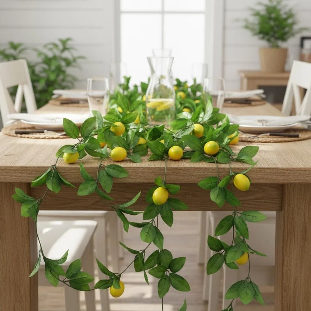 Artificial Lemon Vine Garland with Rose Leaves 90.55in 230cm for Table Draping