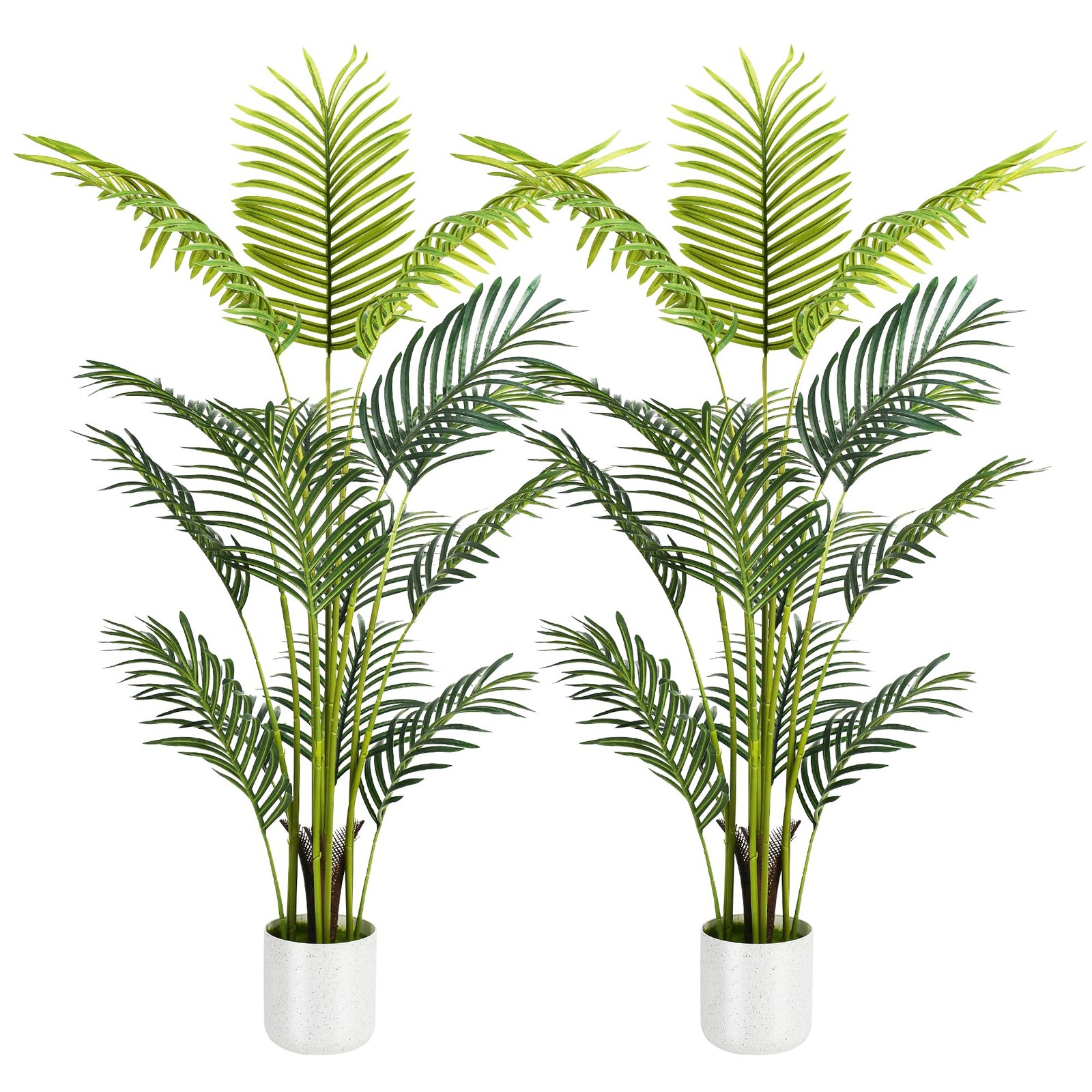 Artificial Palm Tree 4ft Fake Tree With White Tall Planter 2 Pack Faux Tropical
