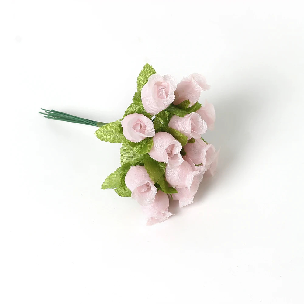 12Pcs/Lot Mini Artificial Rose Flowers Bouquet Silk Fake Flowers for Home Decor