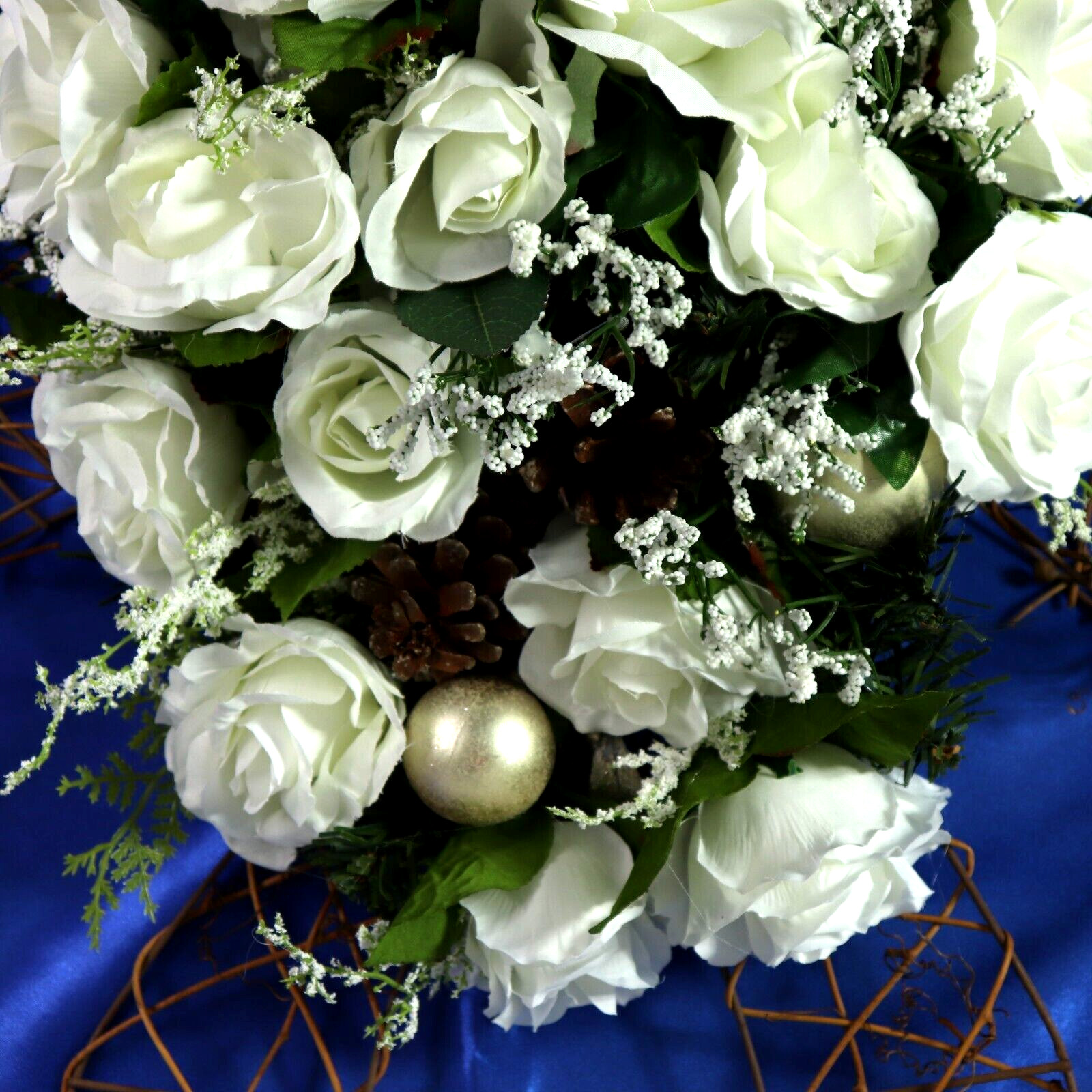 Gorgeous White Rose Floral Arrangement Made On A Large Natural Grapevine Bow