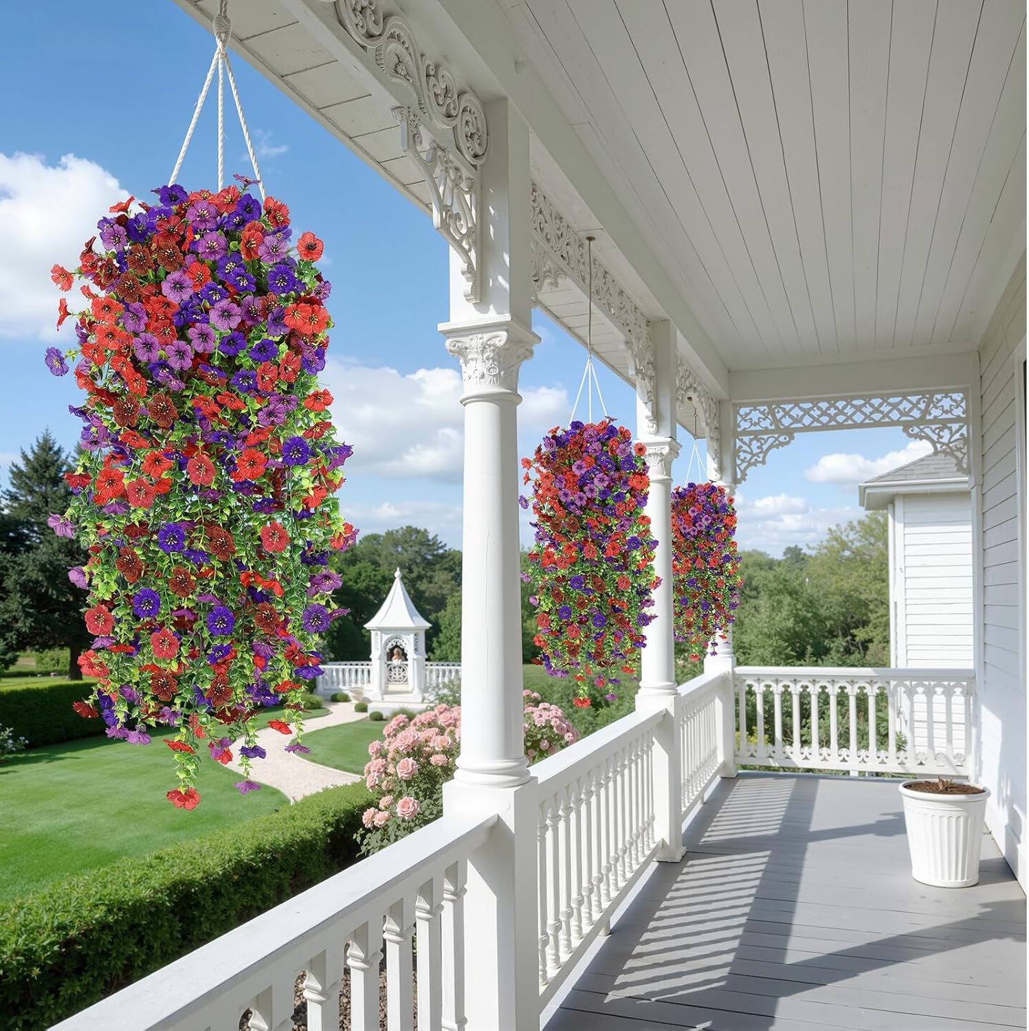 4PCS UV Resistant Fake Hanging Flowers Spring Decor Outdoor