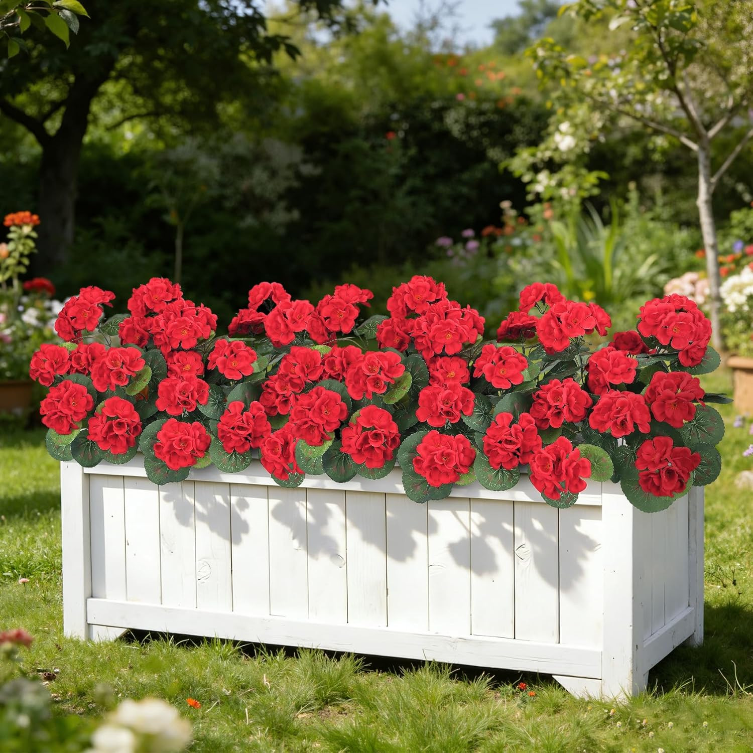 Artificial Geranium Flowers for Outdoors, Fake Silk Flowers UV Resistant Faux Ge