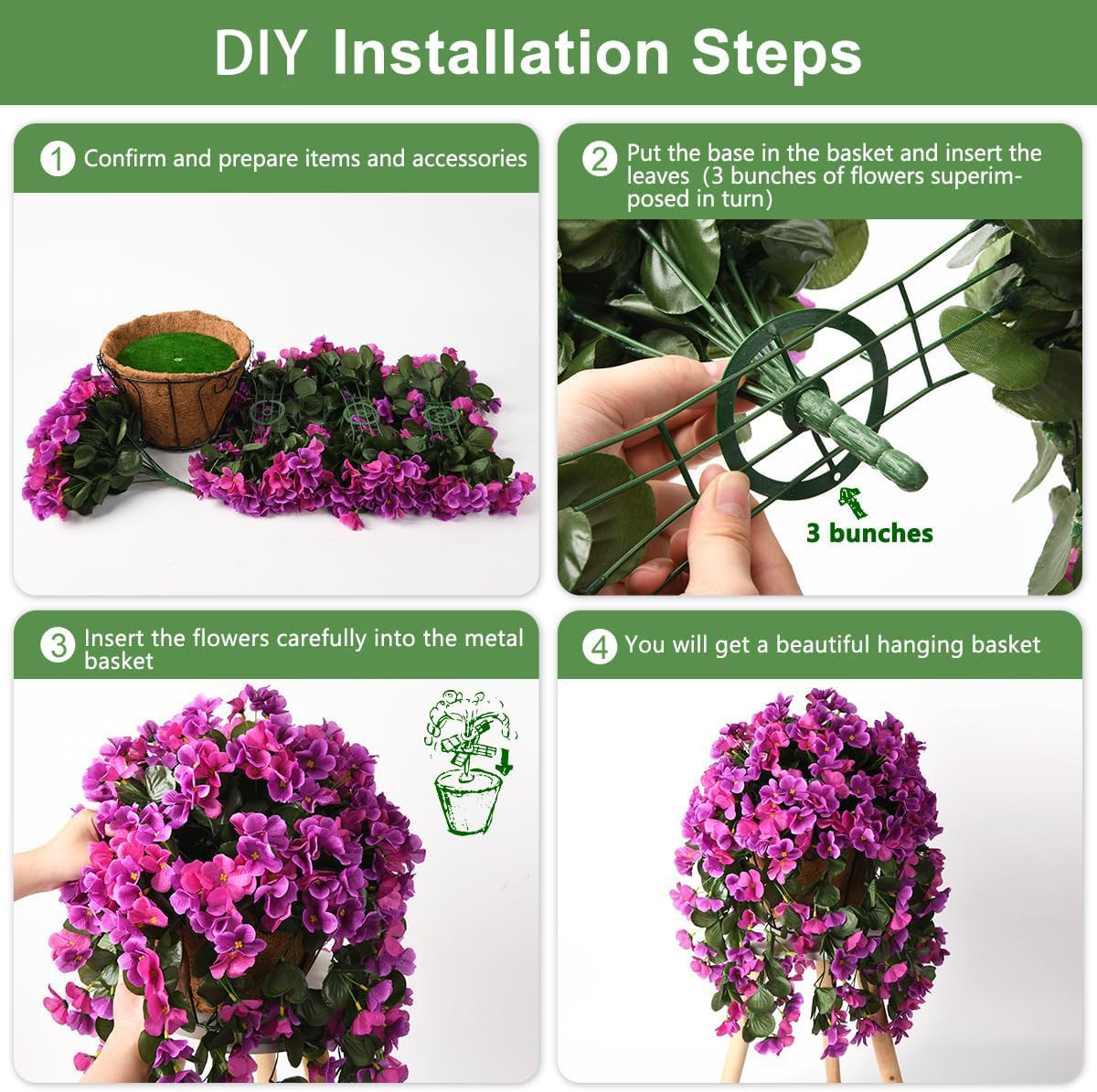 Realistic Faux Begonias in Hanging Basket – UV Resistant Outdoor Decor