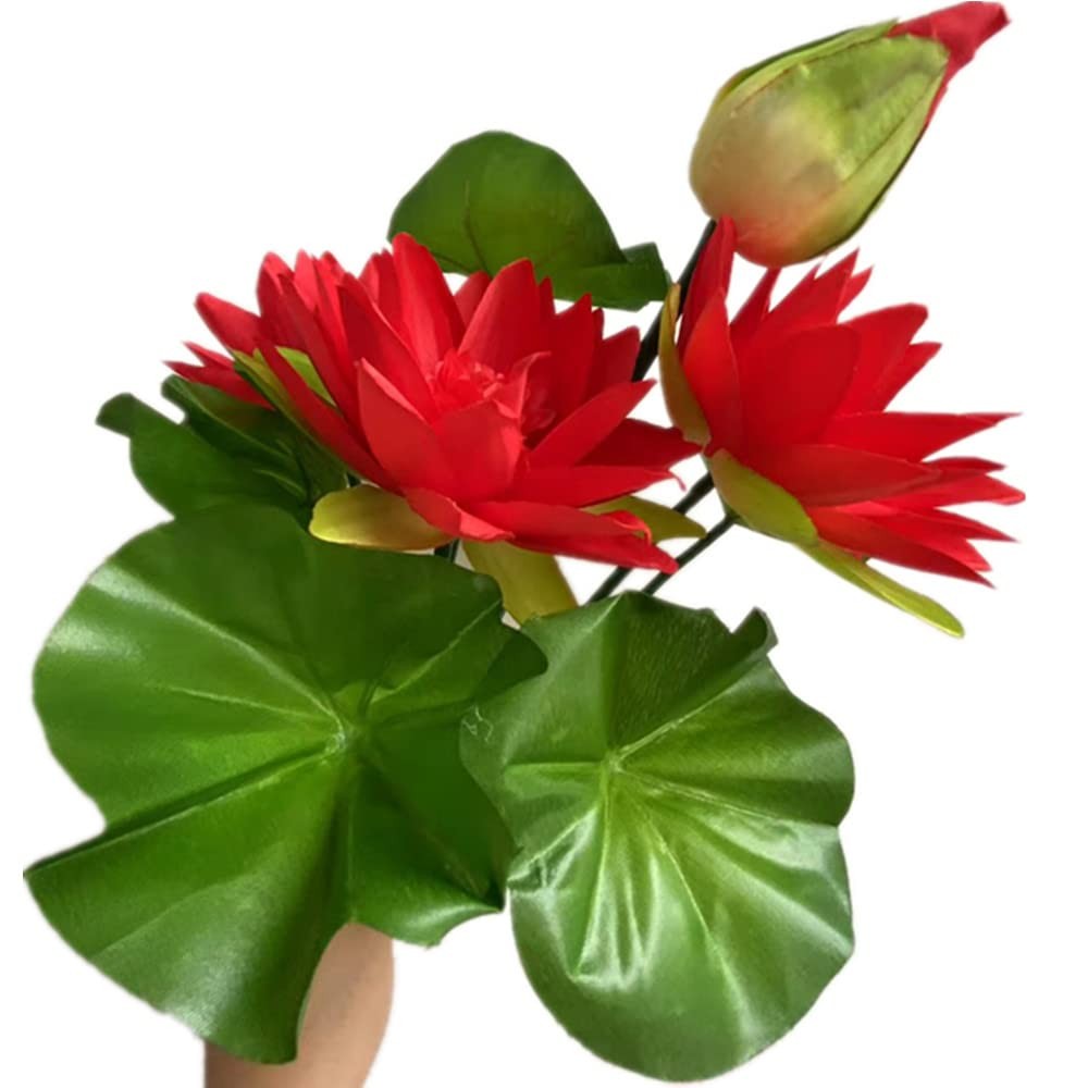 2pcs Red Lotus Artificial Flower Bouquets Faux Silk Water Lily Flower Bunch 1…