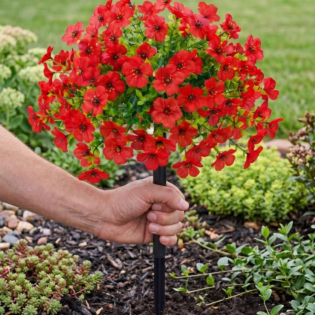 Artificial Flowers UV Resistant Faux Plant w/ Ground Spike Outdoor Indoor Decor