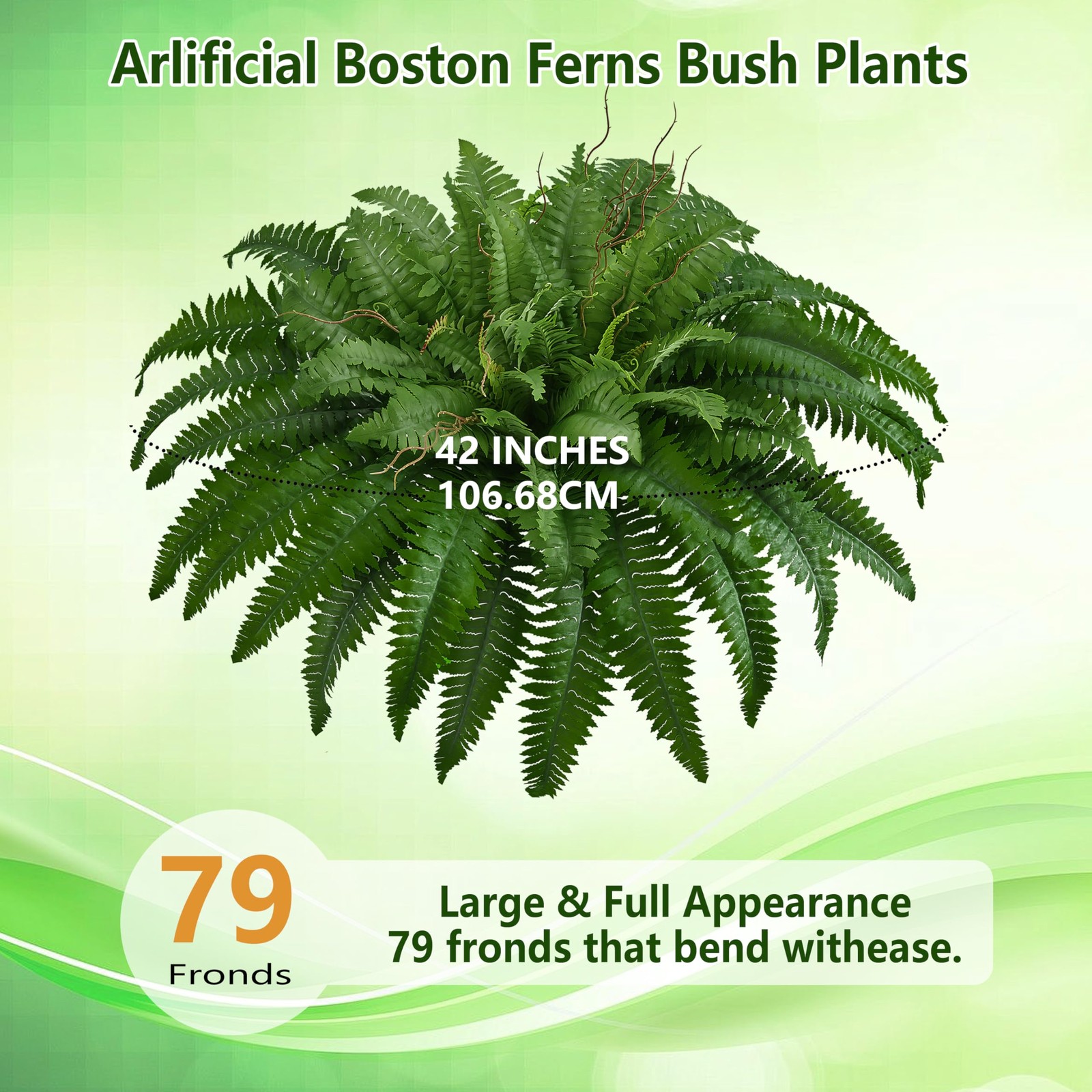 42In Artificial Boston Ferns Bush, Set of 2 Large Faux Ferns Plants, 79 Branc…