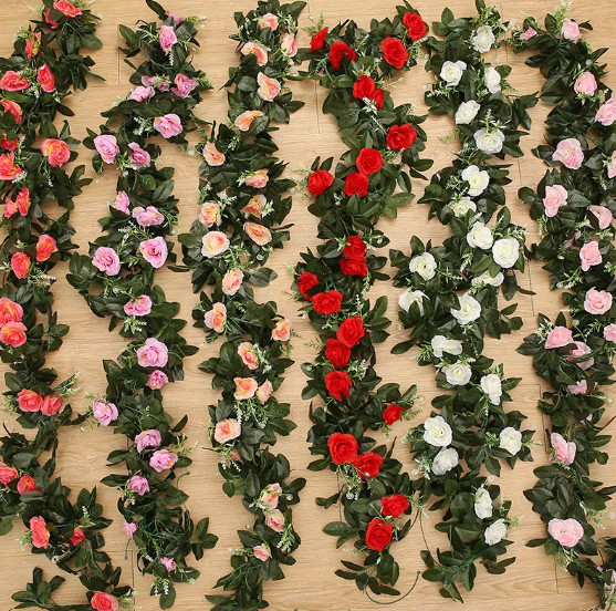 2.2m Artificial Flower Silk Rose Leaf Garland Vine Ivy Home Wedding Garden Décor