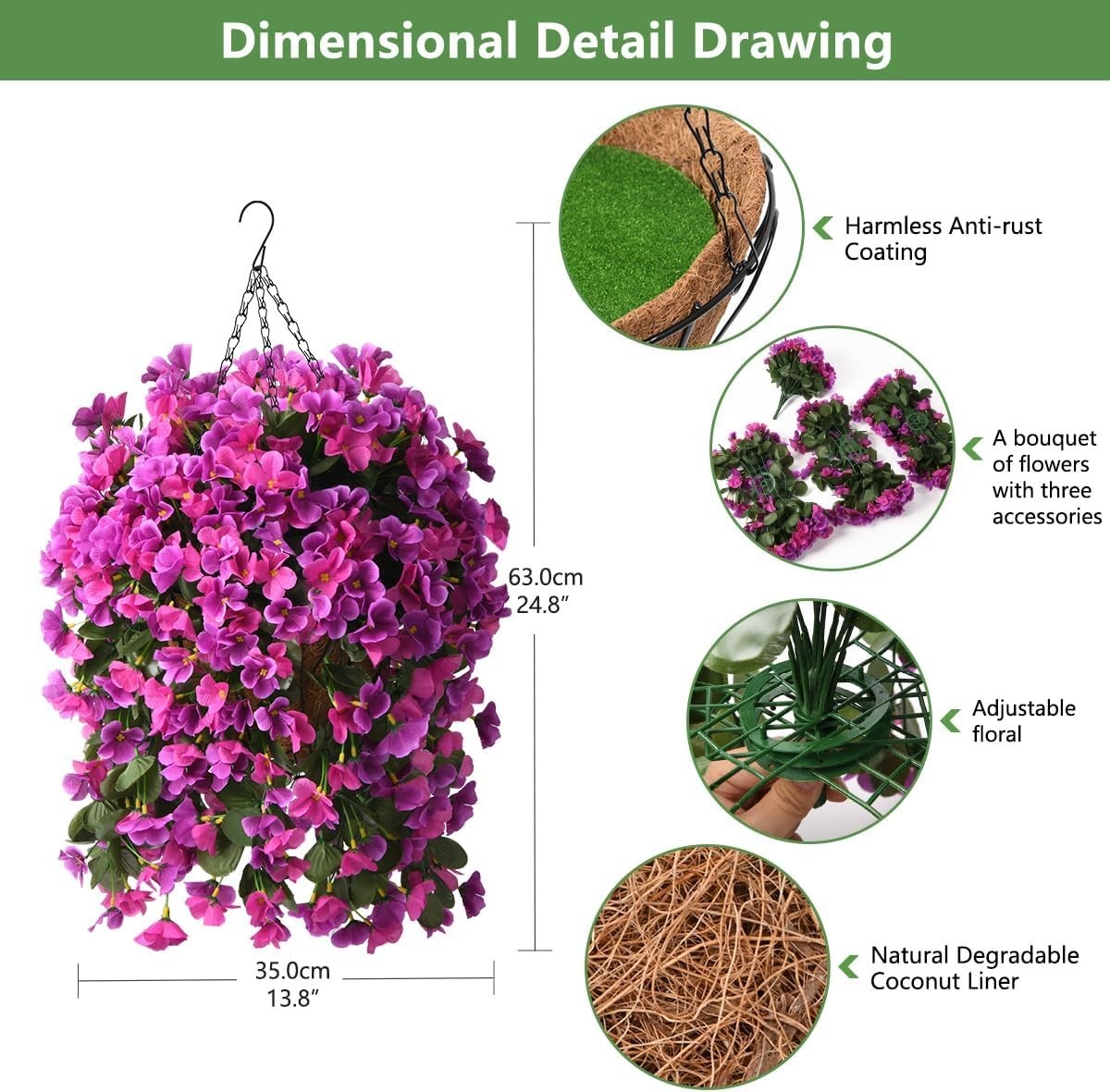 Artificial Fake Hanging Plants Flowers Basket for Spring Summer Outdoor Outsi…