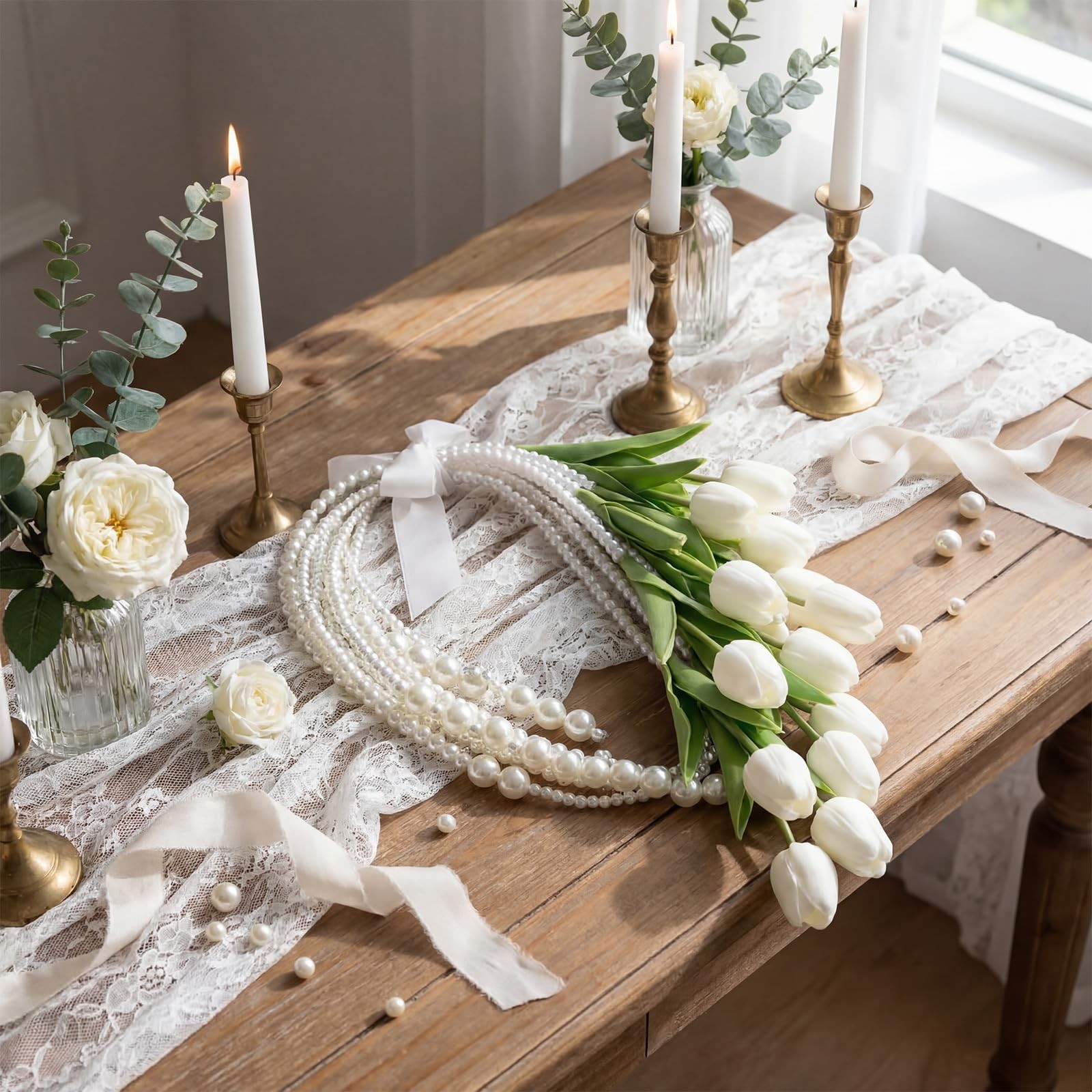 20 Pcs White Tulip Artificial Flowers DIY Wedding Bouquet for Bride Wedding T…