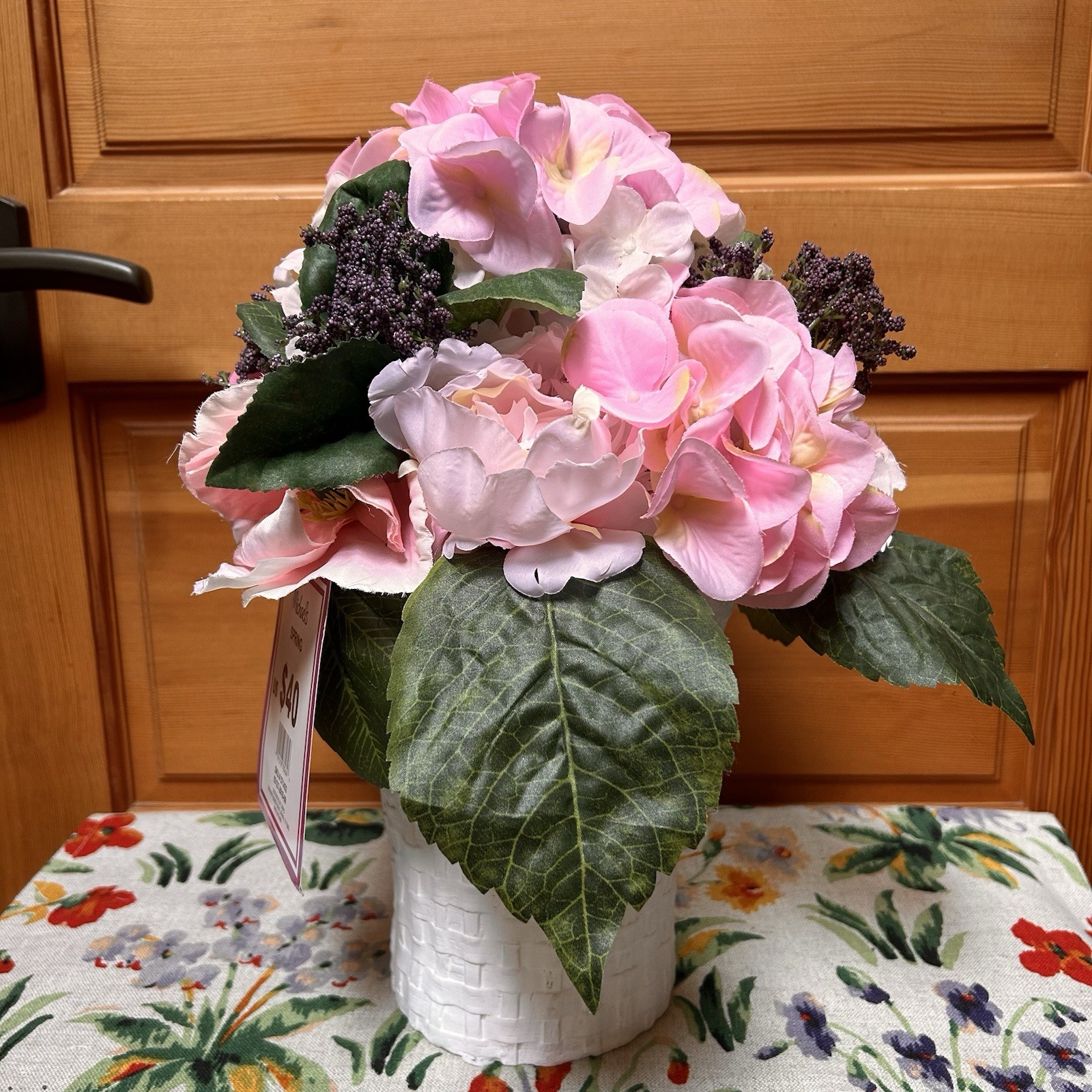 Faux Flower Arrangement Pink Hydrangeas Peonies Wedding Shower Garden Tea Party