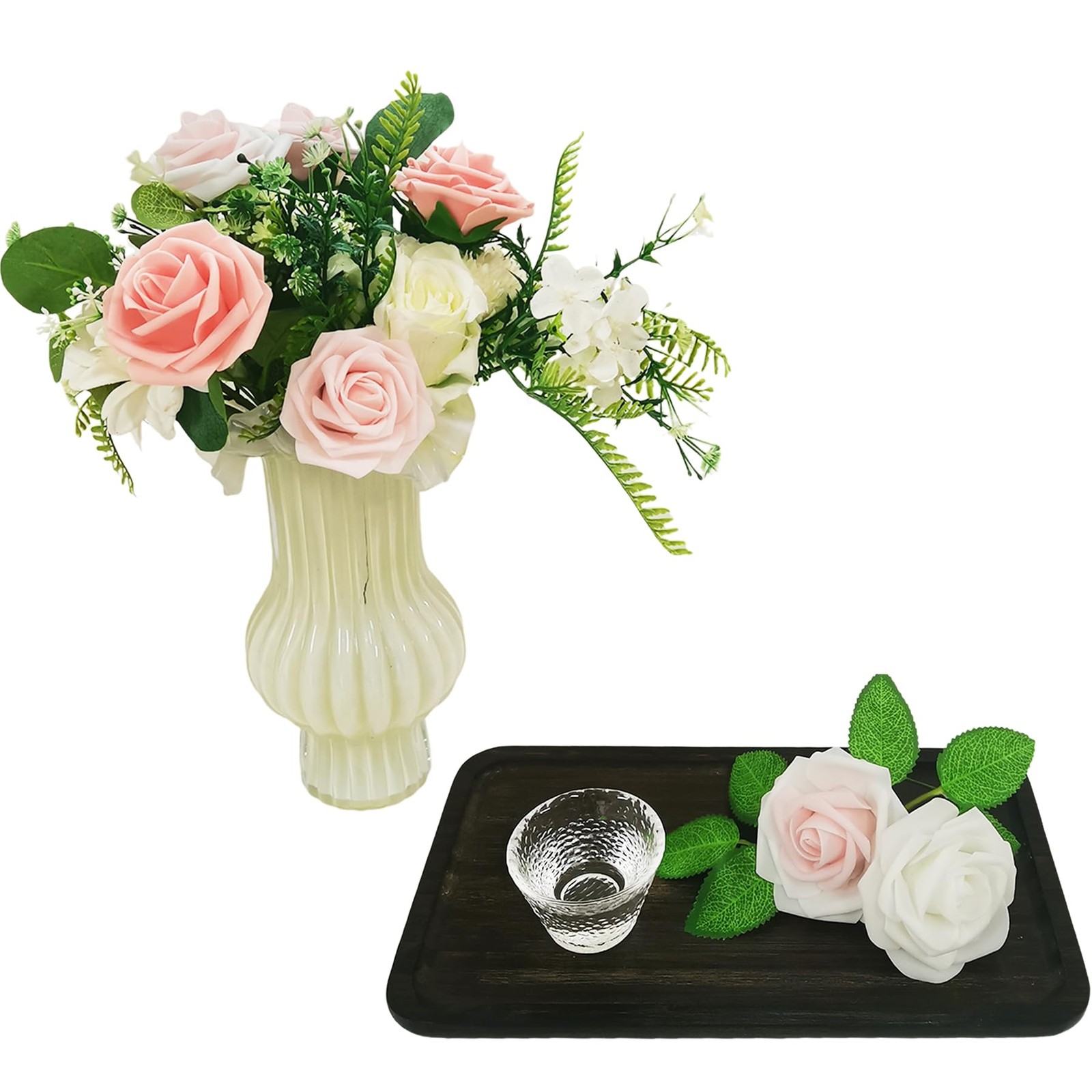 Artificial Flowers 25pcs Roses, Shade of Blush Pink Foam Fake Rose Faux Flowe…