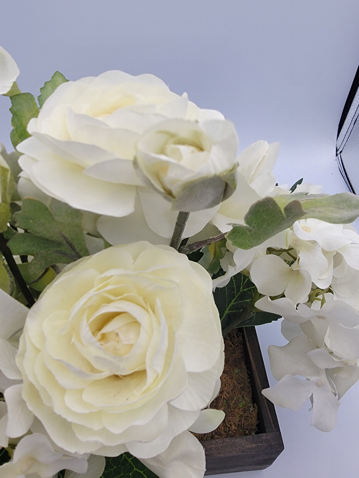 Faux Flowers Cream Peonies, Hydrangeas, Roses Ivy, Wood Box